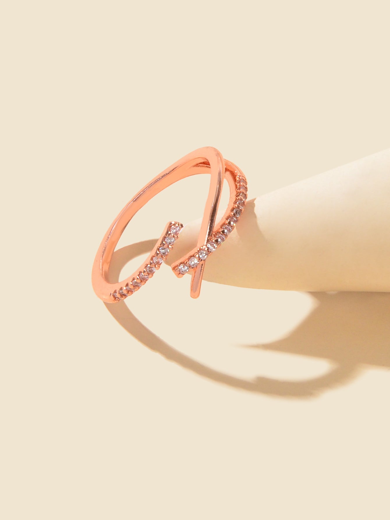 Sparkling Rhinestone Rosegold Cross Band Ring for Women Engagement Wedding Gift-2