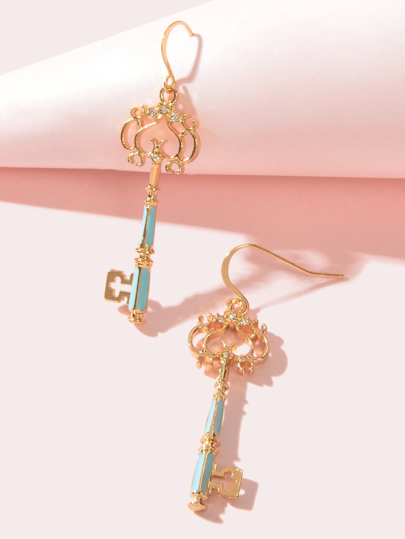 Personality Gold Colour Blue Enamel Dangling Drop Magic Key Earrings Party Gift-2