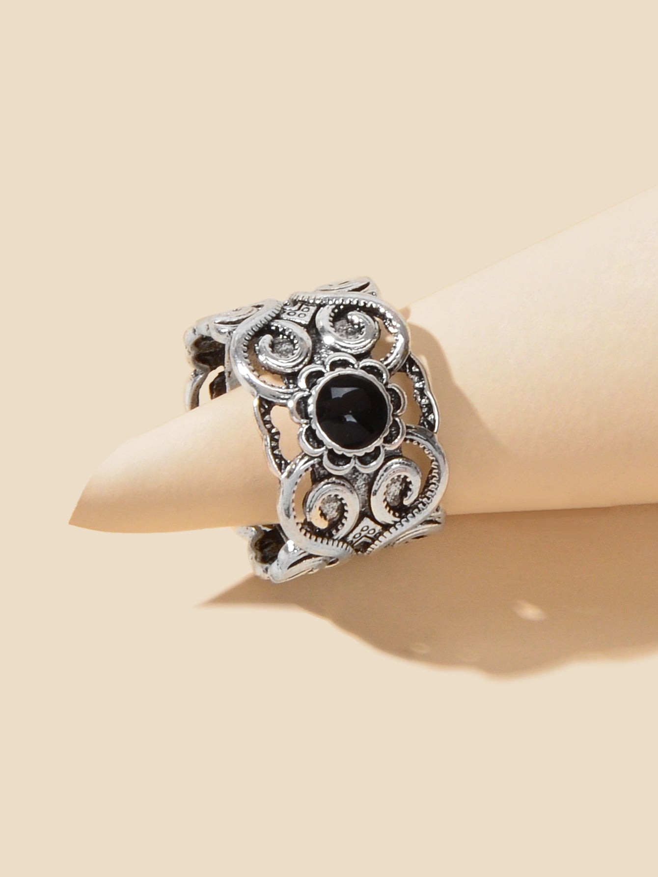 Antique Silver Plated Turkish Style Carved Vintage Girls Oxidized Designer Ring-2