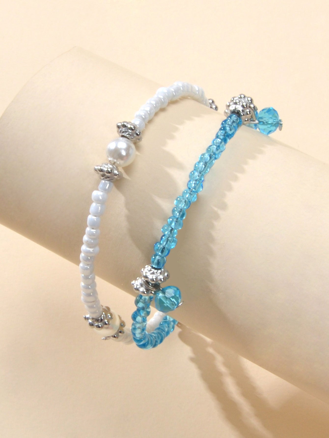 Fashion Jewellery Handmade Double layer Blue White Seed Beads Strand Bracelet-2