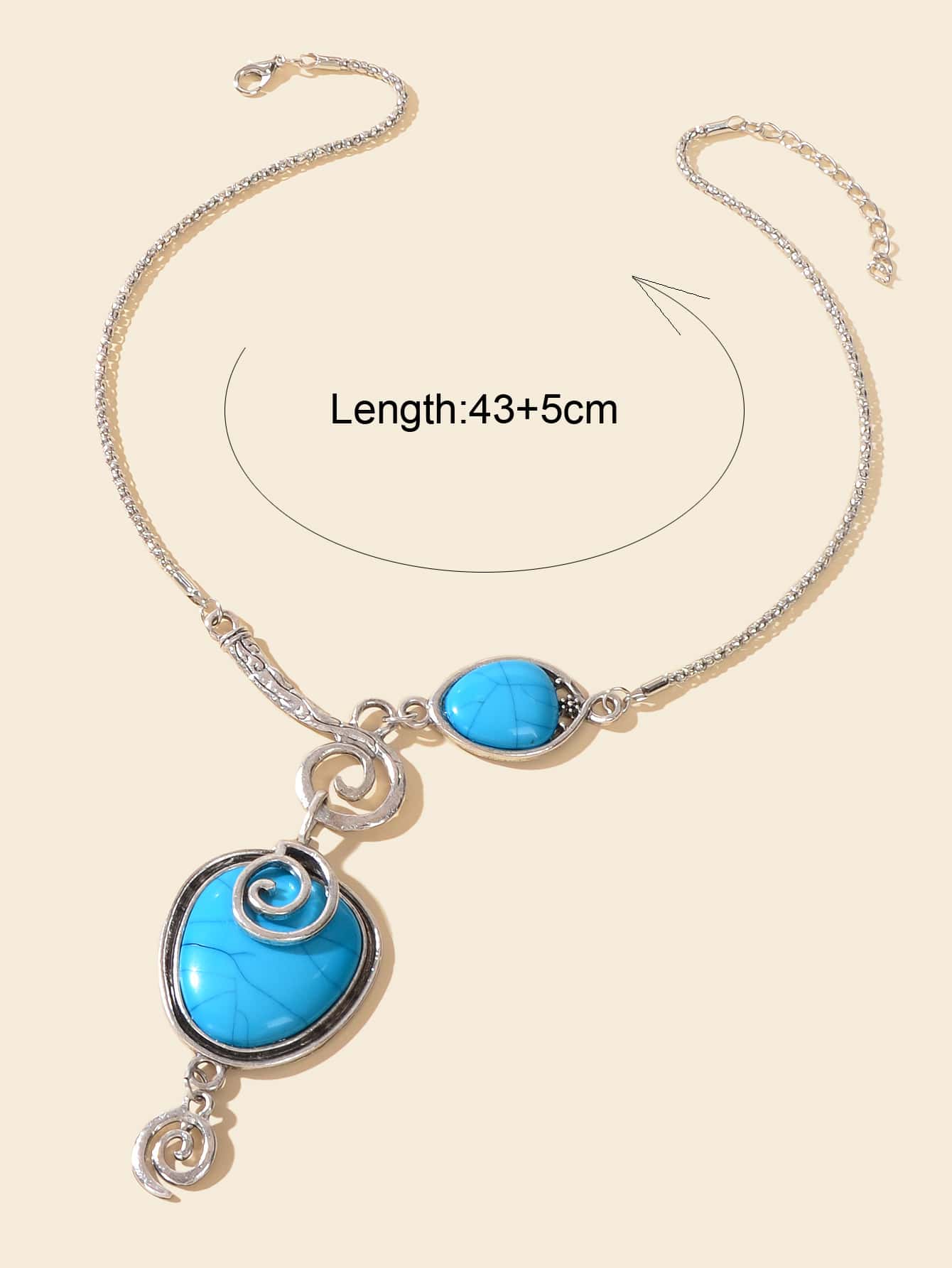 Turquoise Statement Pendant Necklace Antique Silver Jewelry-3