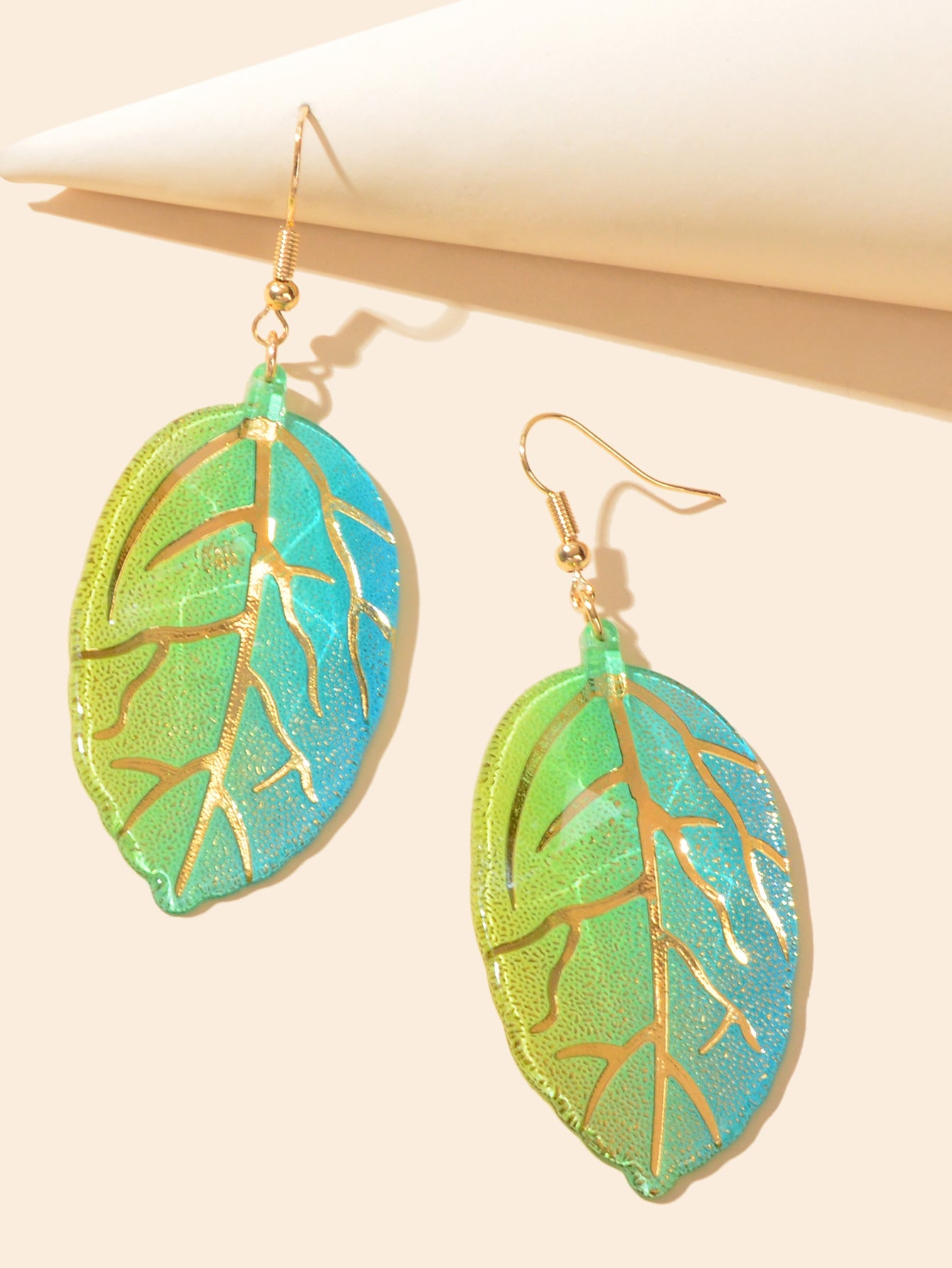 Green Leaf Acrylic Drop Dangle Statement Earrings Bohemian Summer Cool Jewellery-2