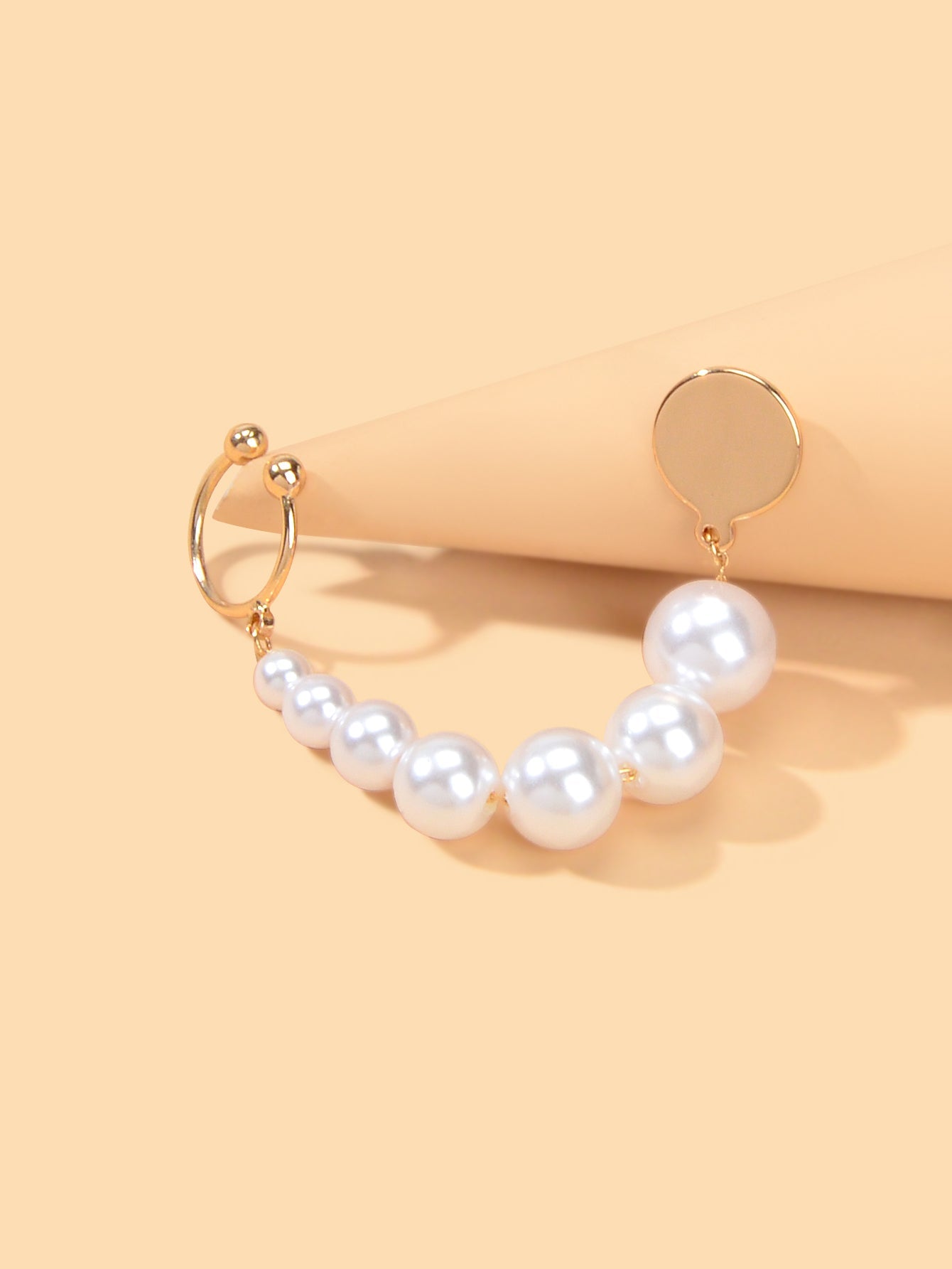 1 pc Cartilage Jewellery Gold Pearl Chain Wrap Ear Cuff Pierced Crawler Earrings-2