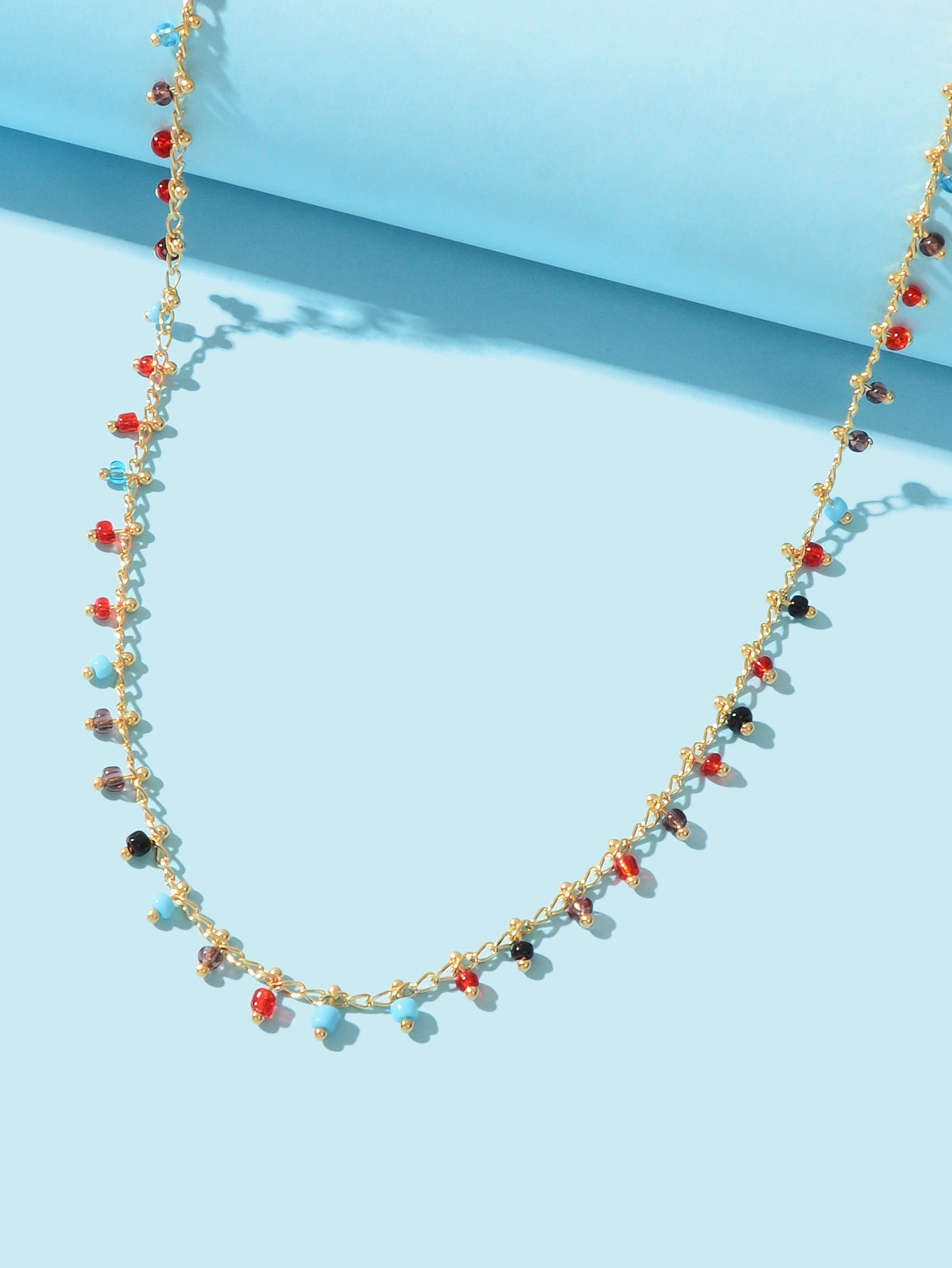 Bohemian Colorful Seed Beads Charm Gold Chain Necklace Women Holiday Jewellery-2