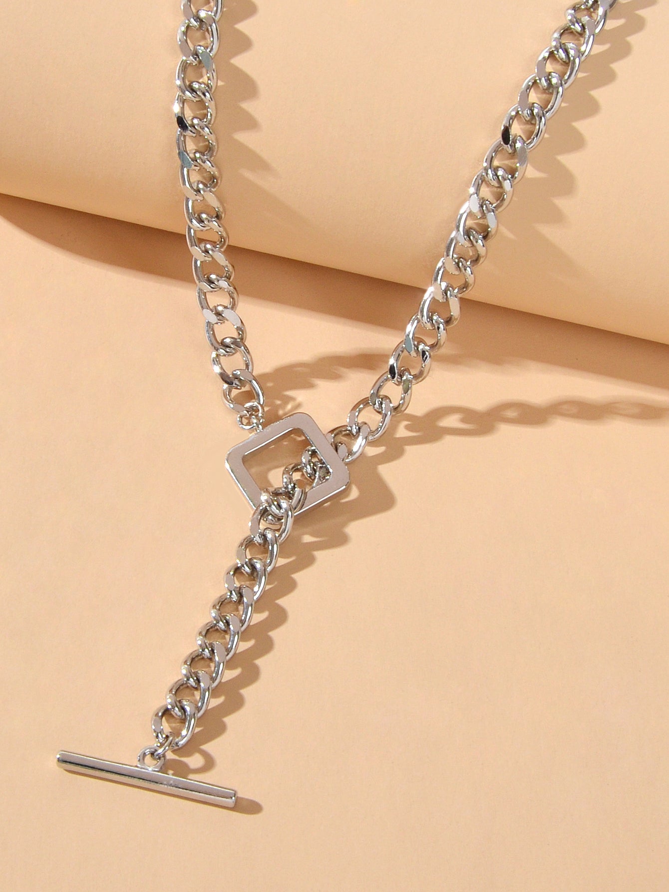 Punk Statment Jewelry Crude Y Lariat Chain Minimalist Square Collar Necklace-2