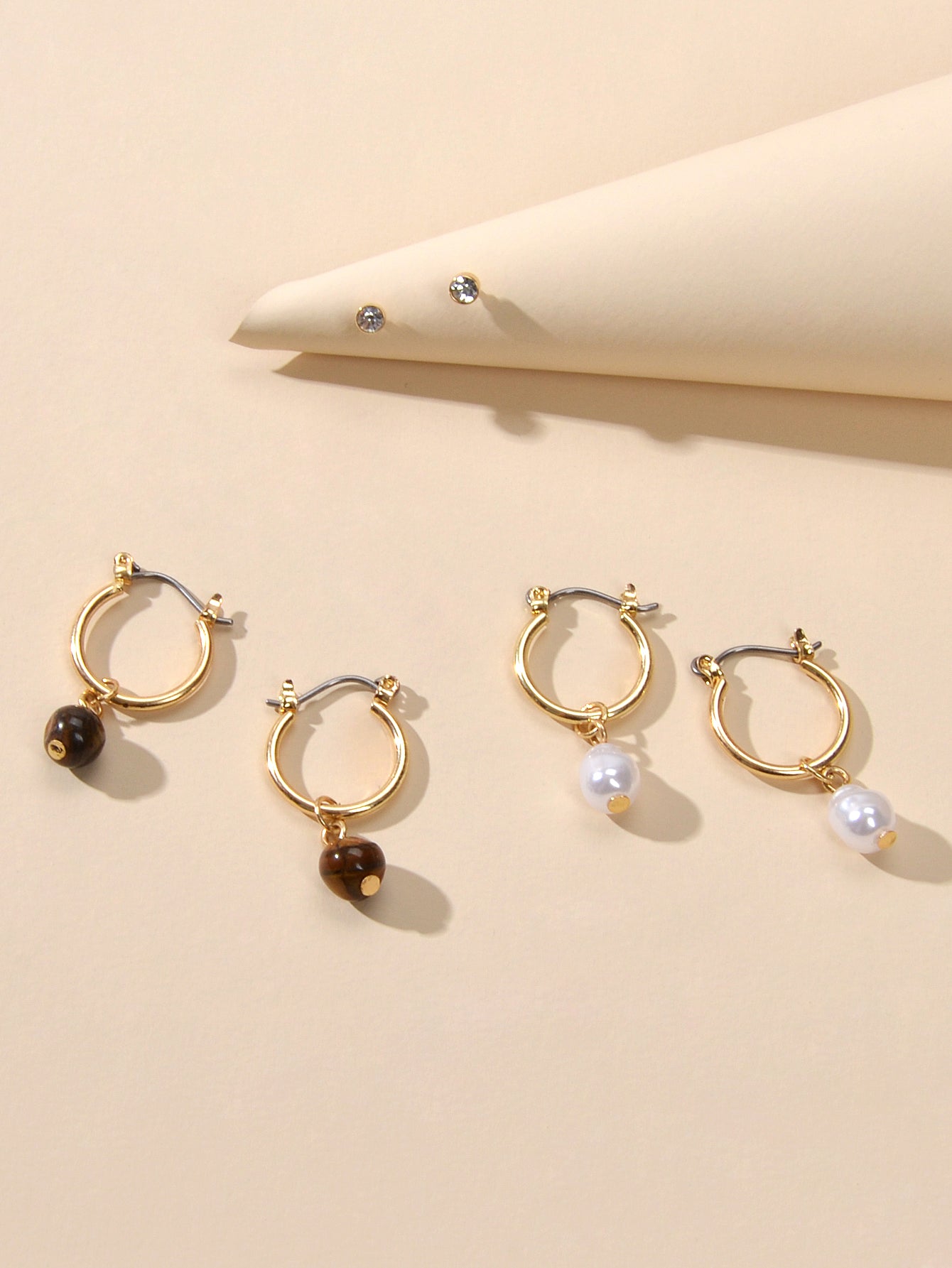 3 pairs Ear Jewellery Pearl Beads Charm Hoop Earrings set Rhinestone Studs Gift-2