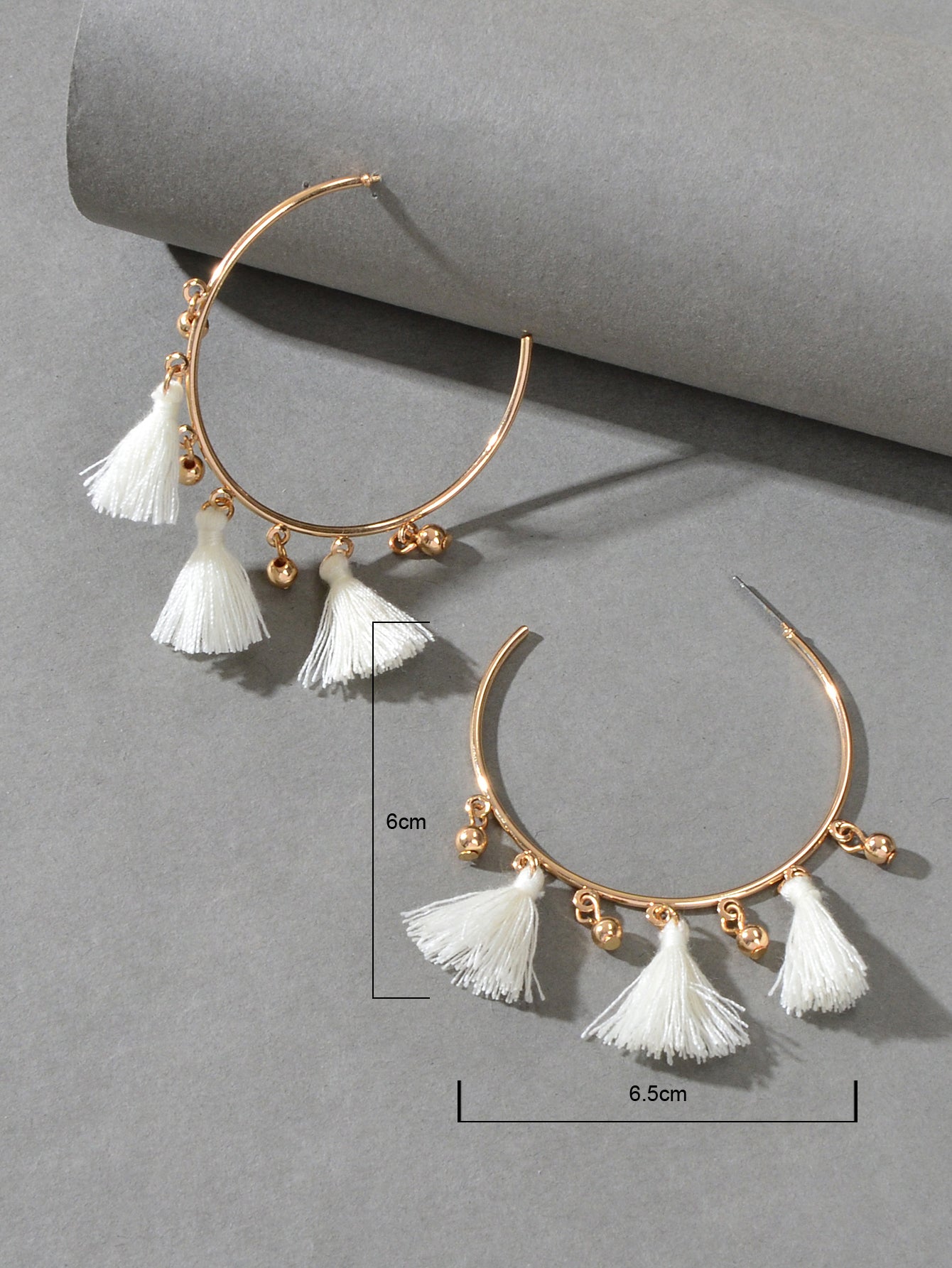 Ethnic Jewellery Boho Chic White Tassel Gold Circle Huggie Hoop Trendy Earrings-2
