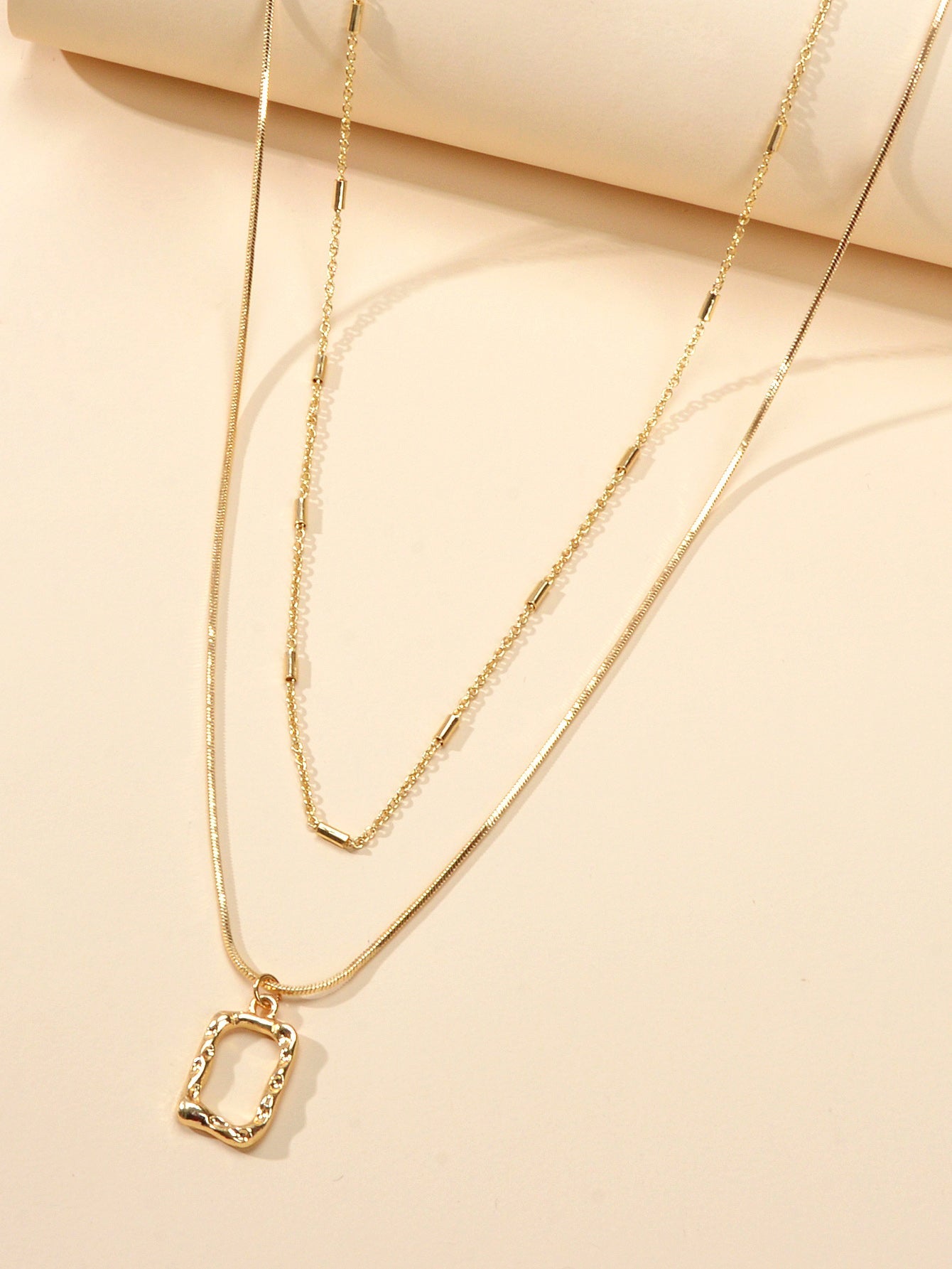 2 pcs Minimalist Gold Silver Chain Square Pendant Necklace Party Decoration Gift-2