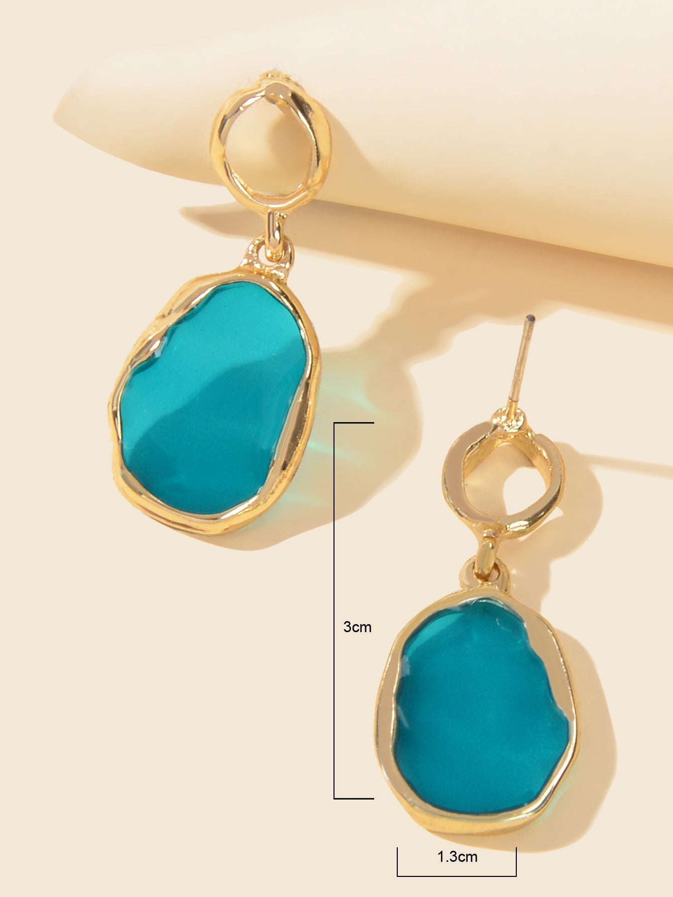 Blue Resin Gold Plated Geometric Hypoallergenic Stud Transparent Trendy Earrings-2