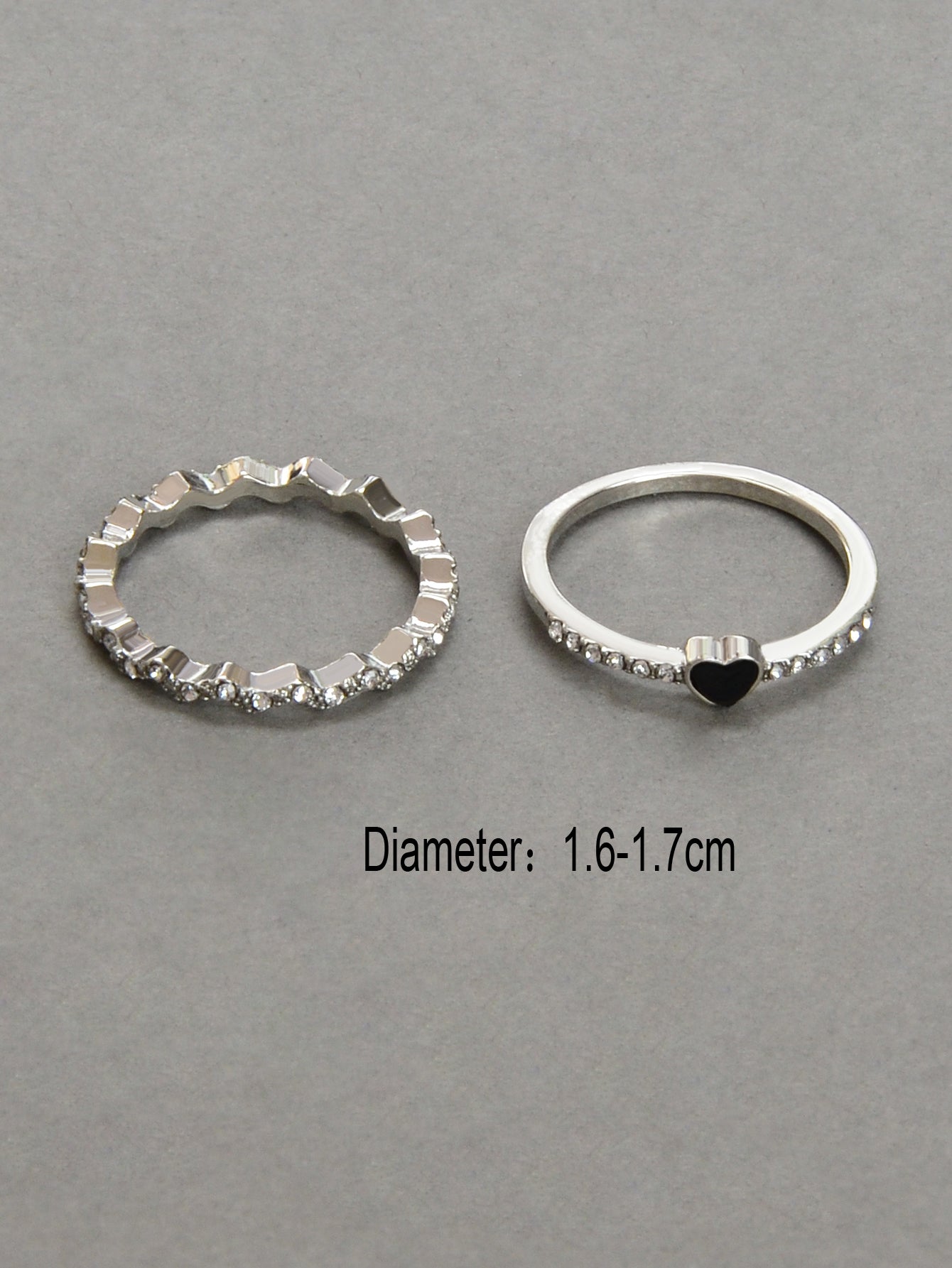 2pcs Black Enamel Heart Silver Love Rings Women Romantic Band Teen Birthday Gift-2