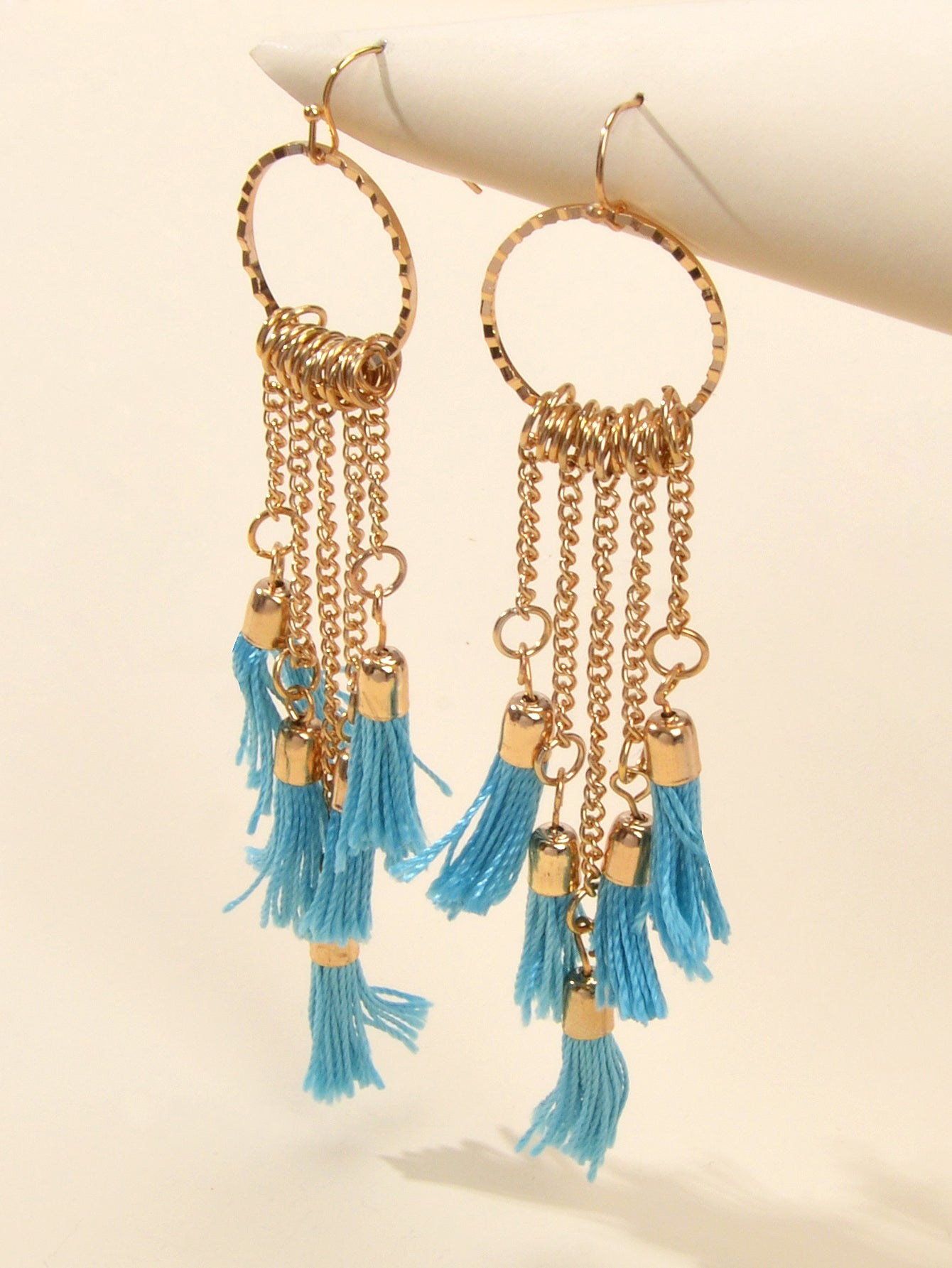 American Jewellery Ethnic Blue Tassel Long Gold Chain Dangle Bohemian Earrings-2