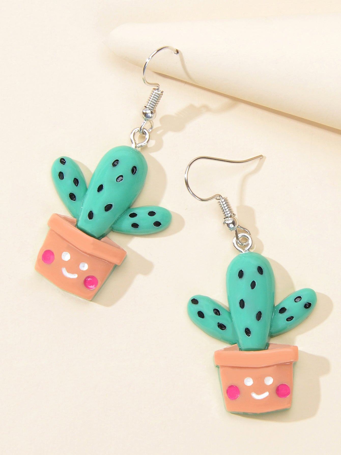 3D Cartoon Multi-colored Cactus Flowerpot Plant Drop Earrings Women Funny Gifts-2