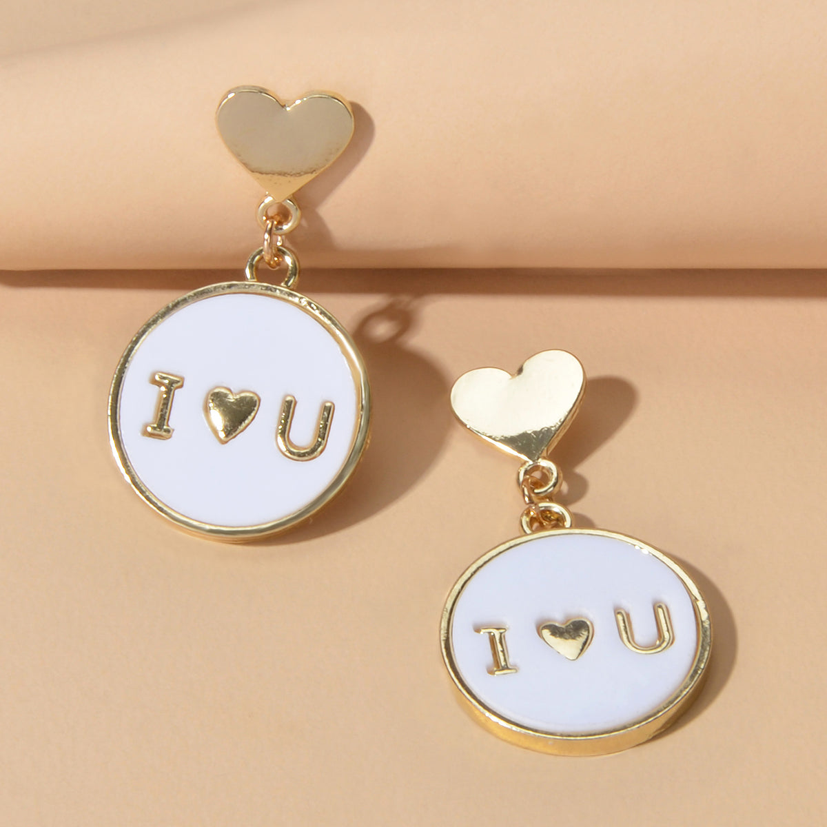 Ladies Jewellery Gold Heart I LOVE YOU Round Dangle Earrings Women Dainty Gifts-2