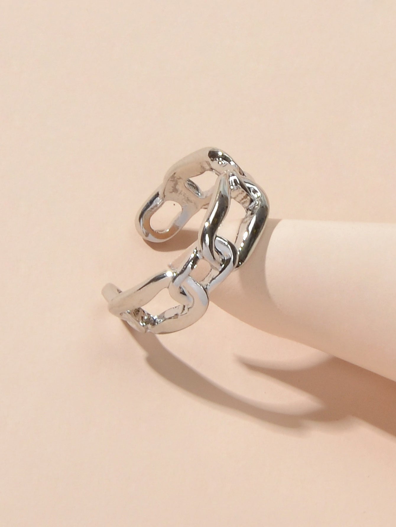 Minimalist Jewelry Metal Lock Chain Design Open Cuff Finger Trendy Ring AU Stock-2