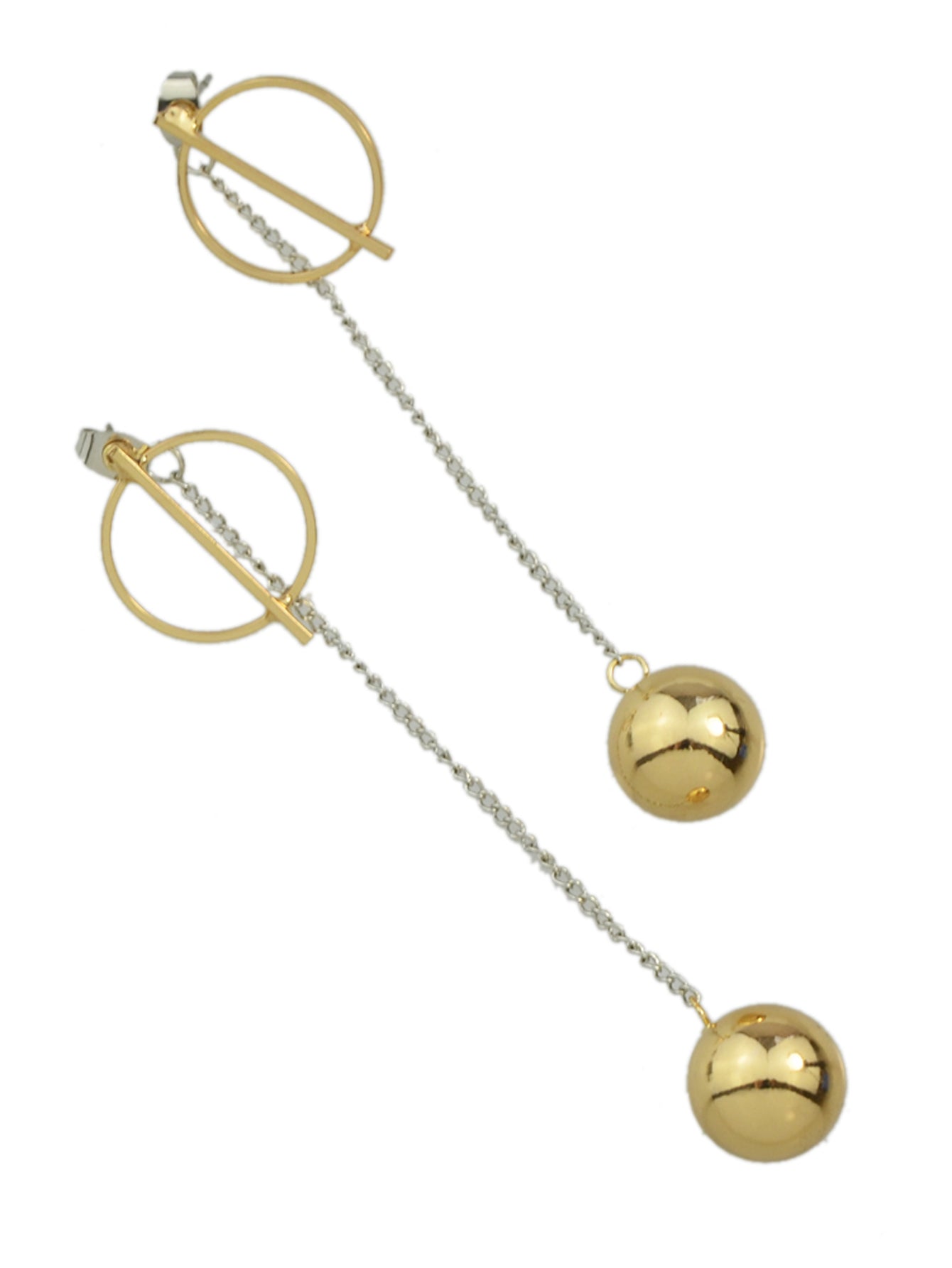 Long Silver Chain Gold Circle Ball Charm Earrings Ear Jacket Party Decoration-2