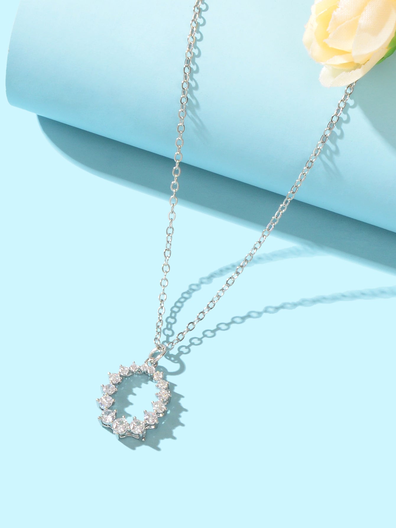 Graceful Cubic Zircon Decor Silver Chain Pendant Necklace Engagement Jewellery-2