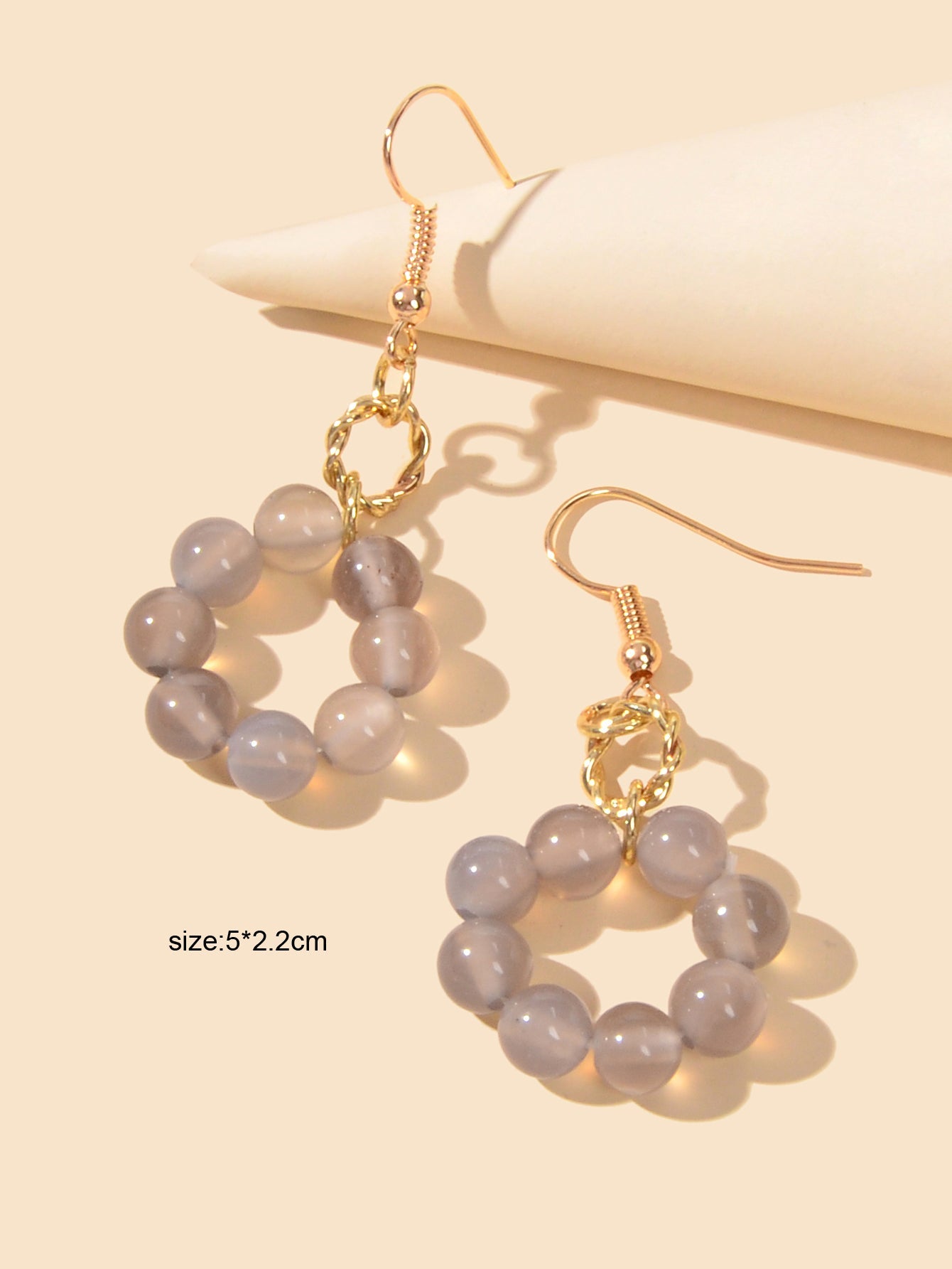 Elegant Designer Jewellery Gold Circle Grey Beads Dangling Elements Earrings-2
