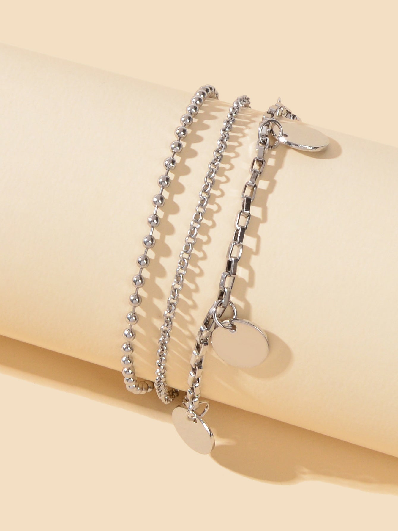 Stunning Silver Ball Chain Tag Charms Bracelet Chic Jewelry Lovely Shining Gift-2