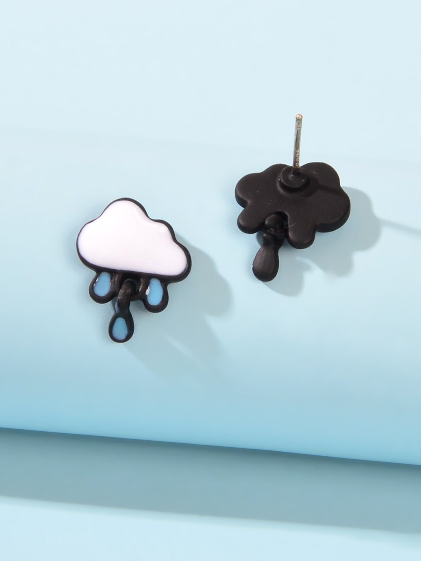 Enamel Alloy Cute White Cloud Blue Raindrop Stud Earrings Cartoon Jewellery Gift-2