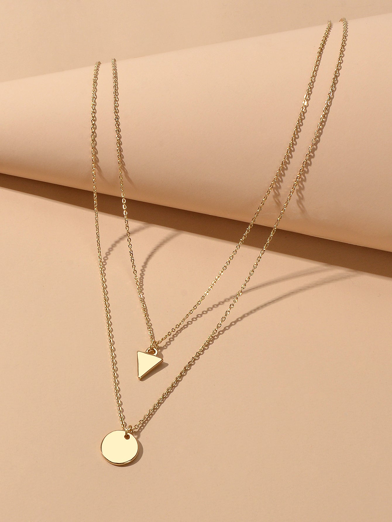 2pcs Minimalist Style Women Accessories Gold Chain Triangle Round Charm Necklace-2
