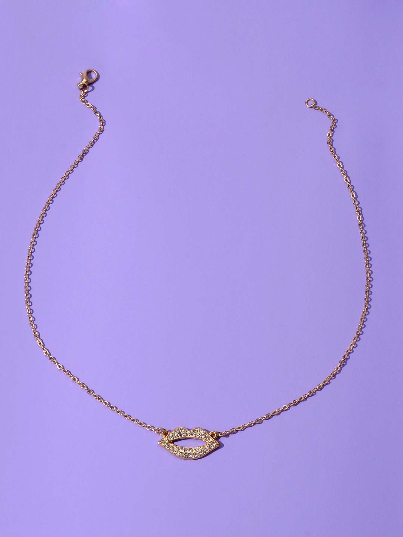 Engagement Jewellery Gift Rhinestone Decor Gold Chain Lip Charm Collar Necklace-2