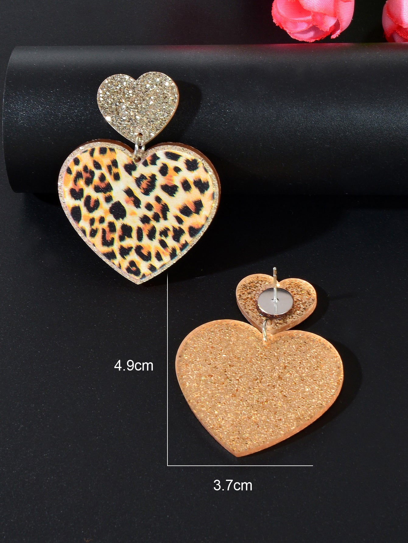 Colourful Leopard Print Heart Pendant Earrings Wild Style Statement Jewellery-3