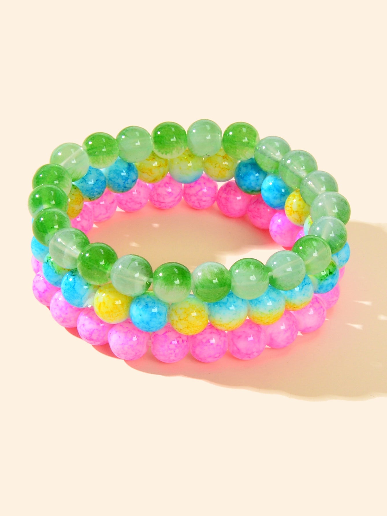 3 pcs Bohemian Ethnic Jewellery Multi-colored Elastic Beads Bangle Bracelets Set-2