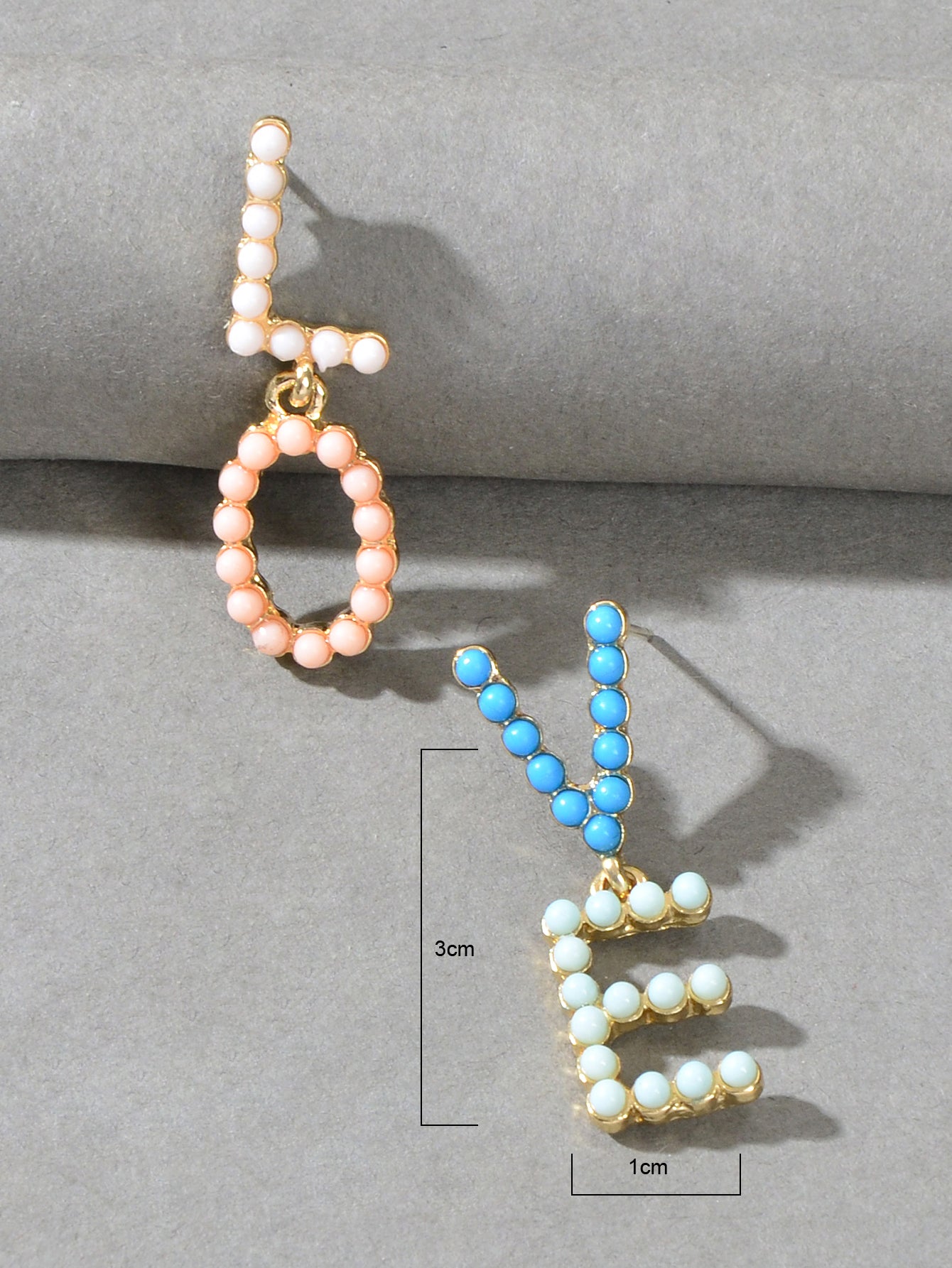 Asymmetrical Candy Color Beaded LOVE Letter Stud Dangling Elements Earrings Gift-2