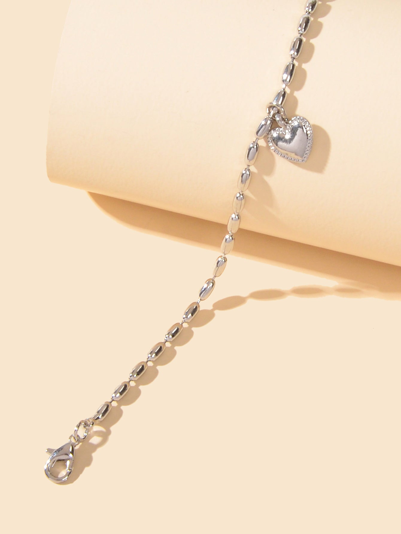 Trendy Jewellery Silver Beads Chain Heart Charm Bracelets Women Festival Gift-2