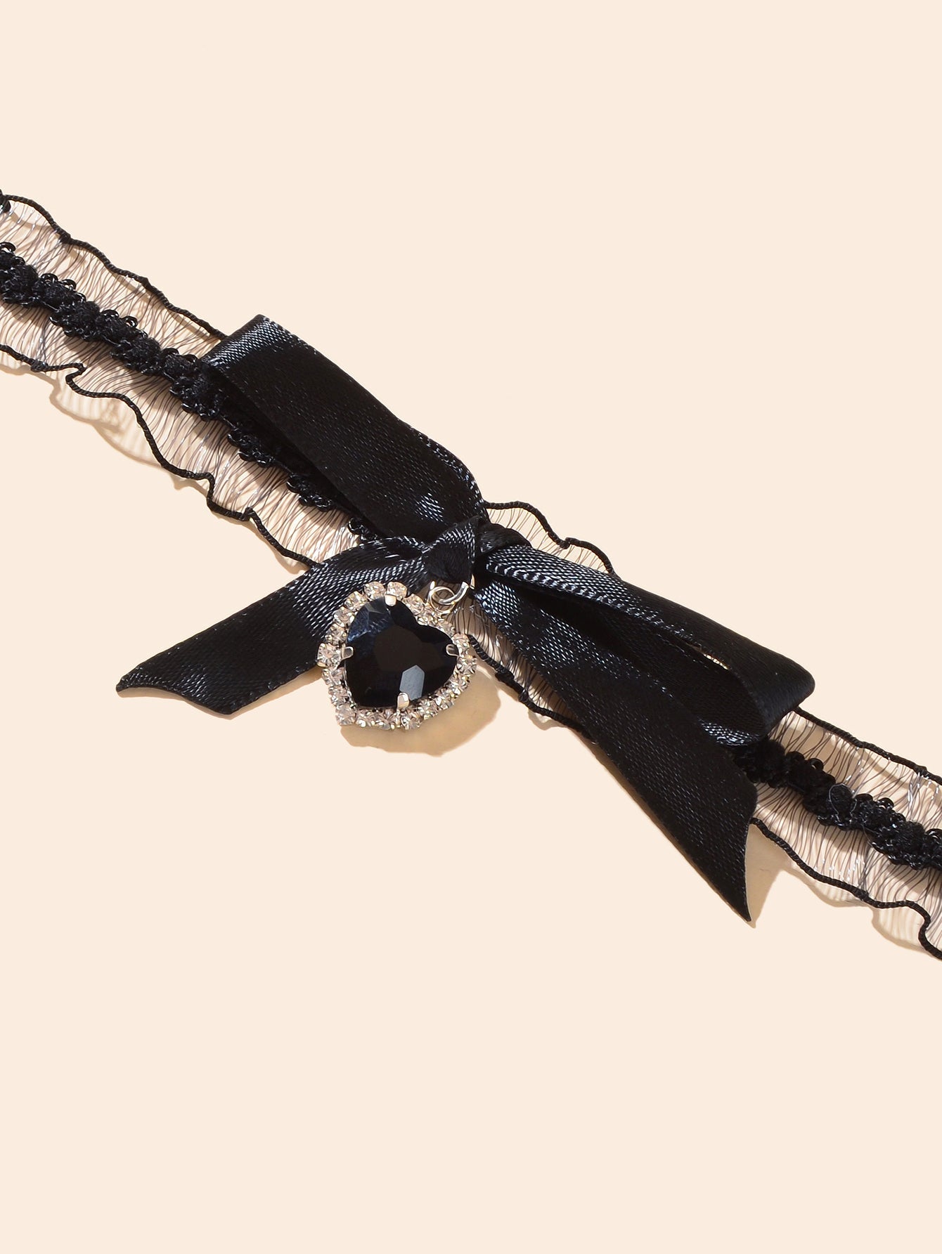 Retro Black Bow Heart Charm Elastic Lace Choker Collar Necklace Dinner Jewellery-2