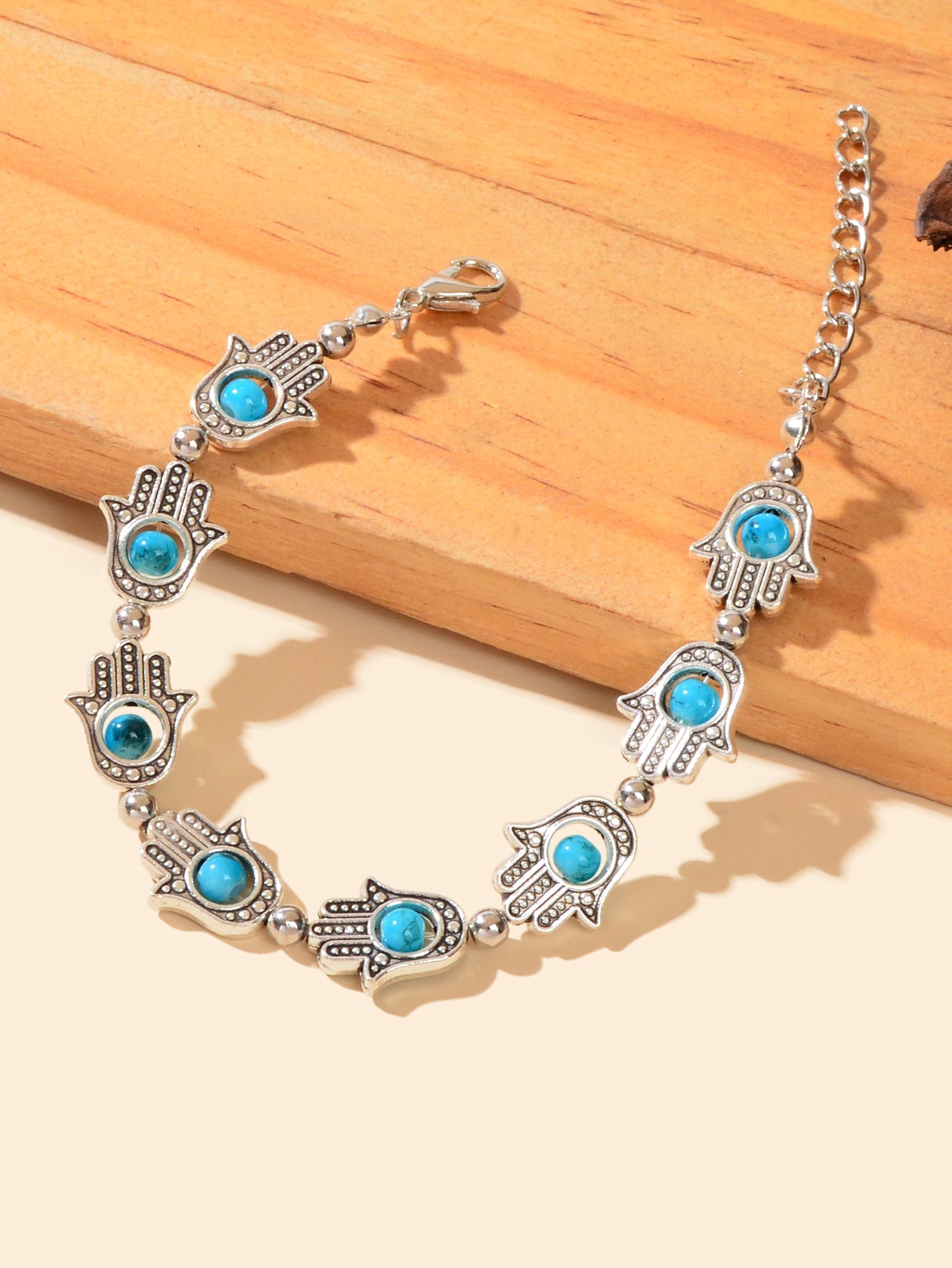 Ethnic Jewellery Vintage Handmade Blue Red Beaded Antique Silver Hand Bracelet-2
