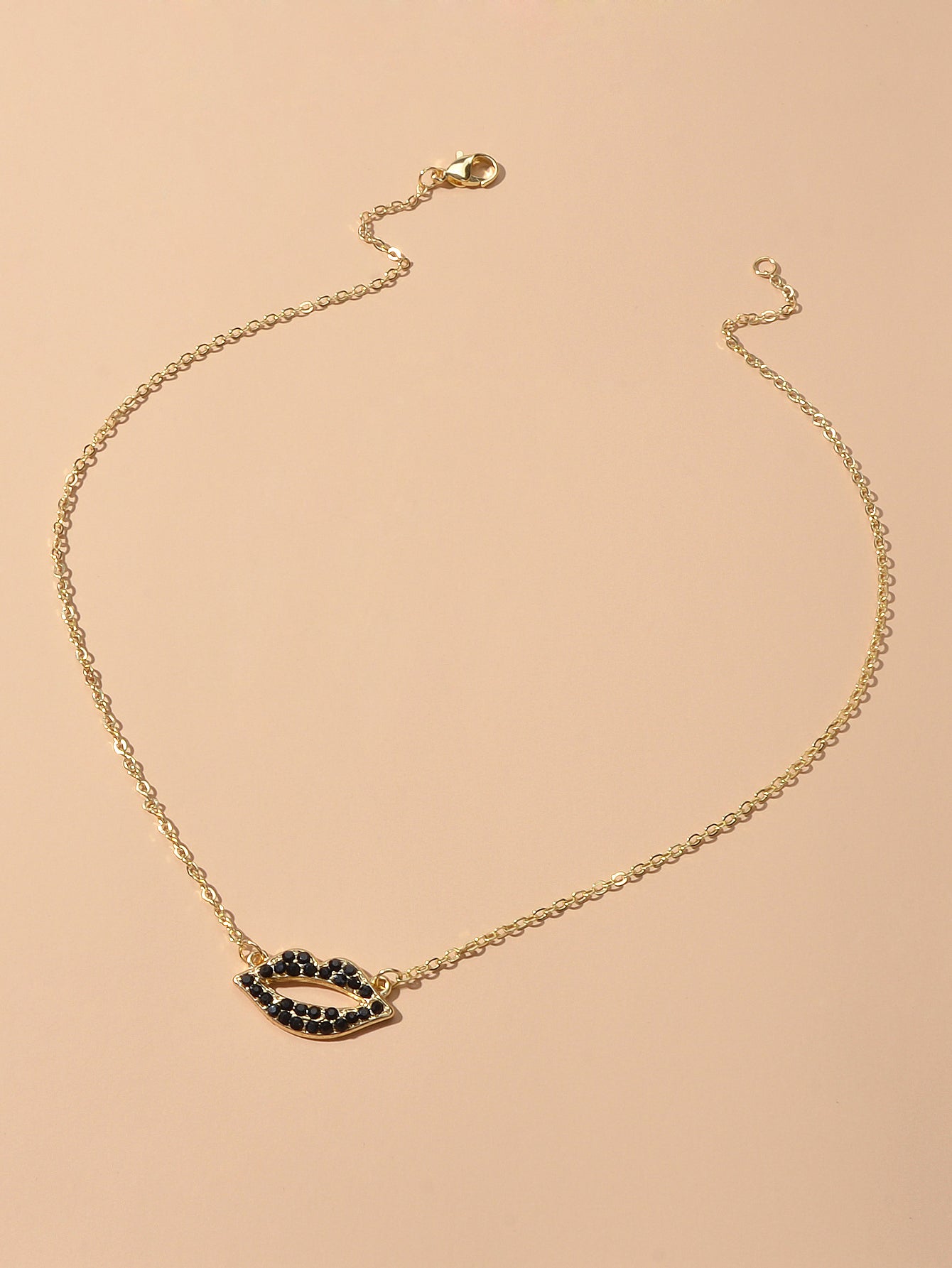 Gift Jewellery Valentine's Day Gold Chain Rhinestone Love Lips Pendant Necklace-2