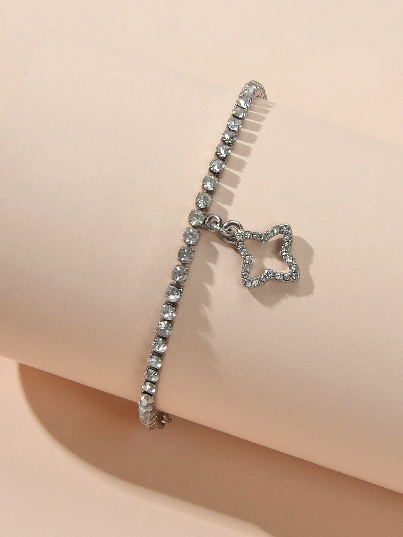 Luxury Full Rhinestone Shining Flower Charm Classic Tennis Adjustable Bracelet-2