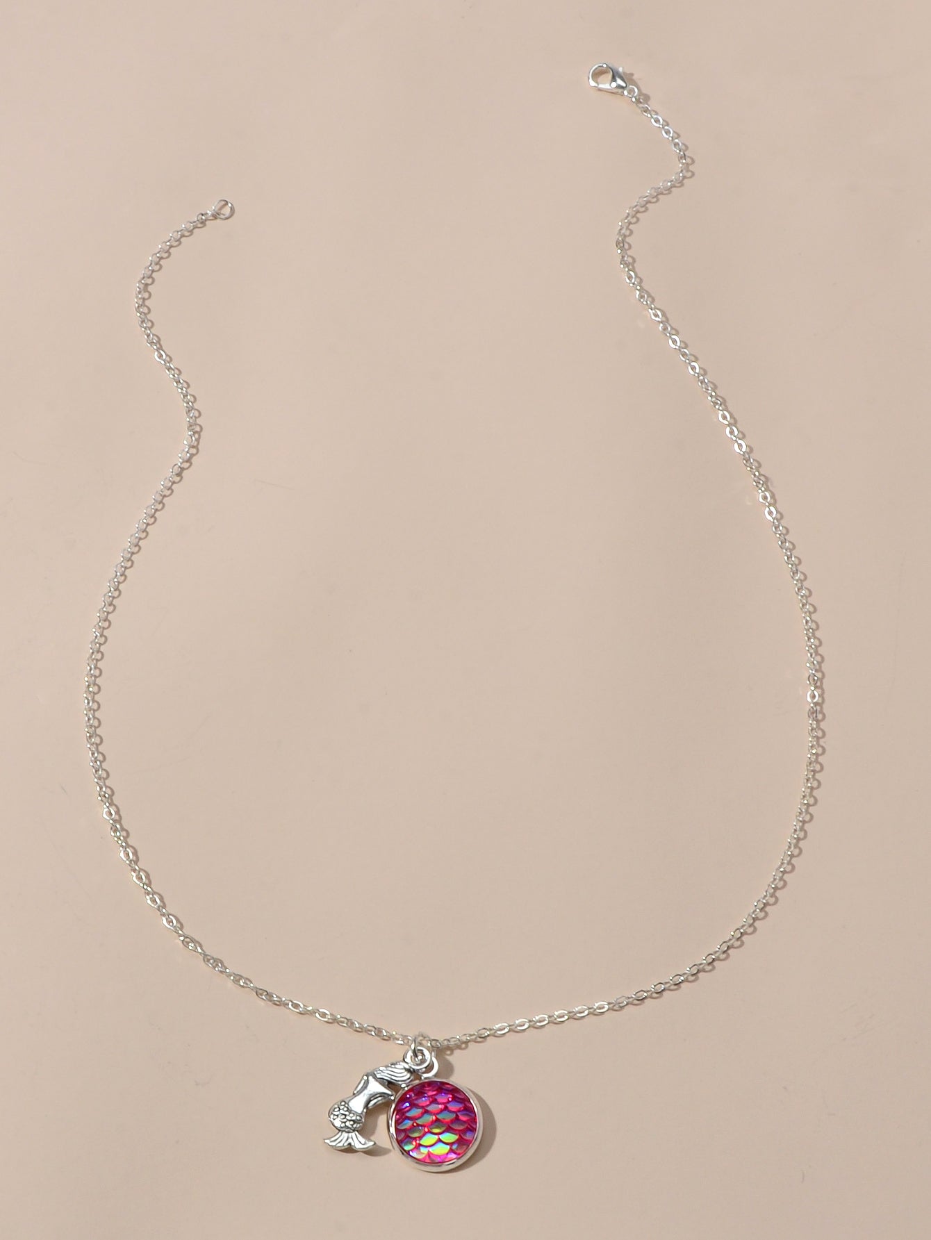 American Jewellery Silver Chain Mermaid Fish Scales Round Boho Chic Necklace-2