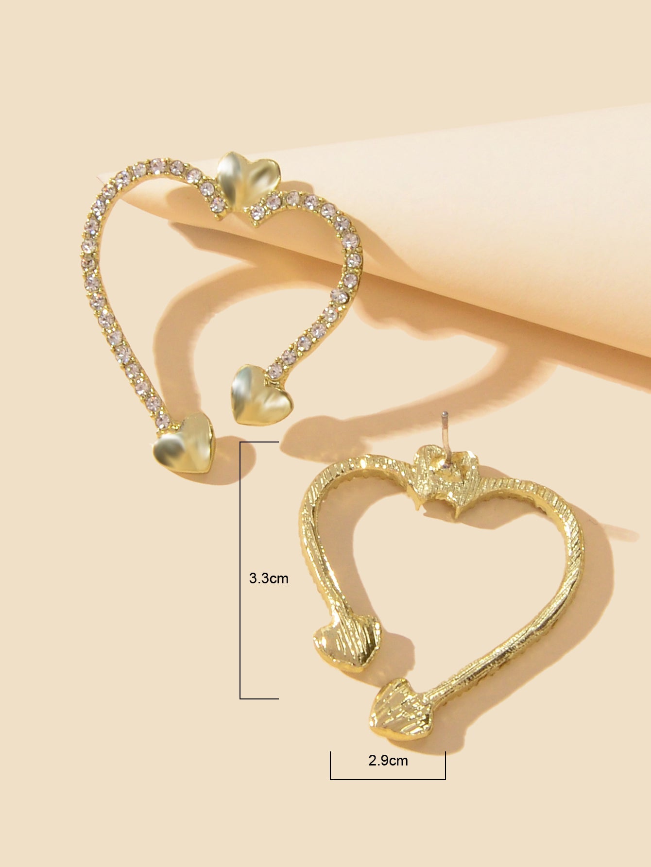 Valentine's Day Gift Rhinestone Decoration Gold Sweet Love Heart Stud Earrings-2