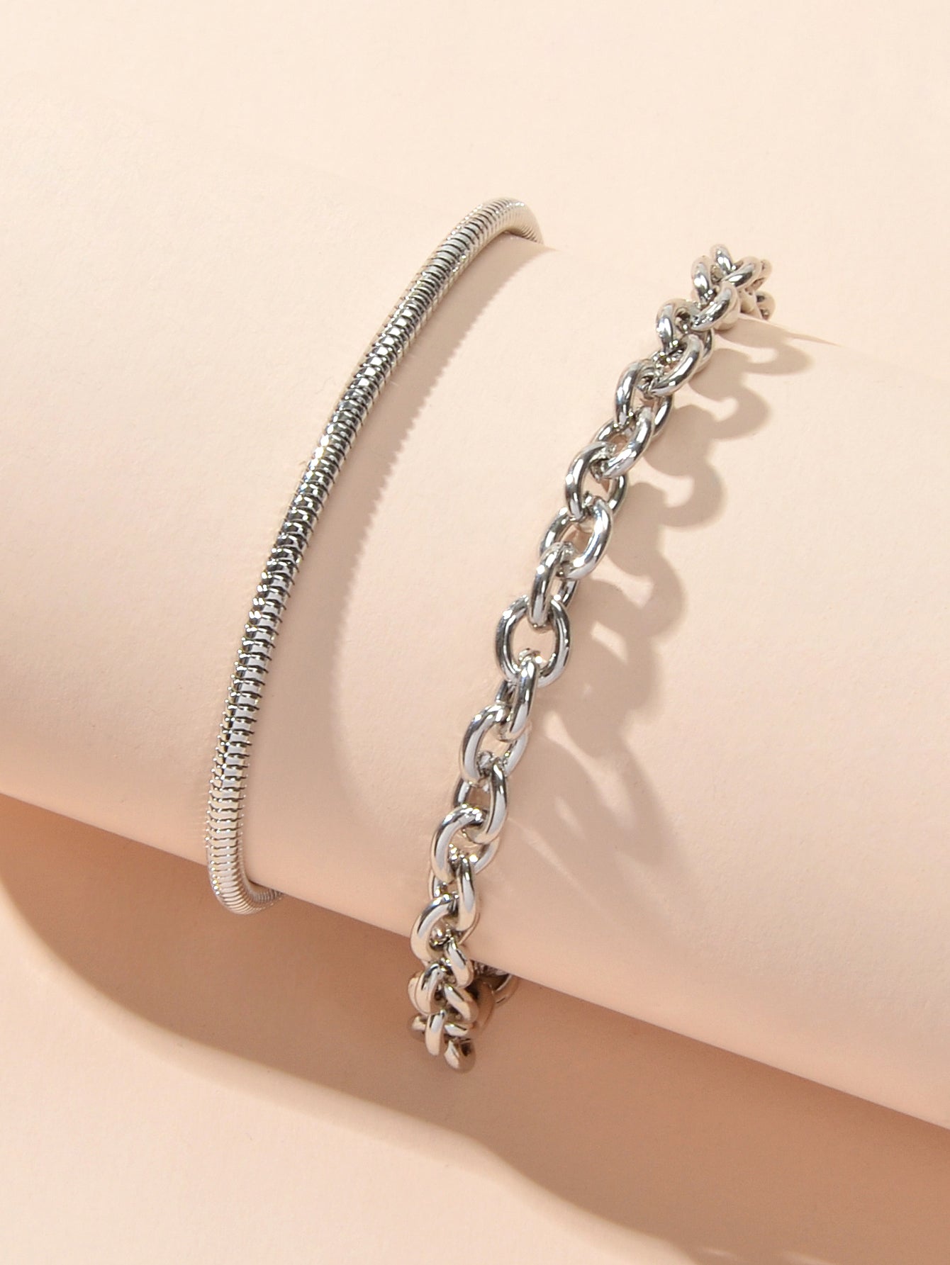 Hiphop Jewellery 2 pcs Silver Chain Bracelet Rock Style Trendy Women Accessories-2