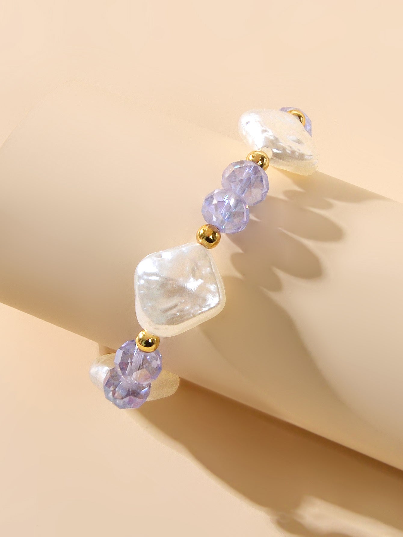 Textured Jewellery Pearl White Purple Beads Bracelet Wedding Party Accessories-2
