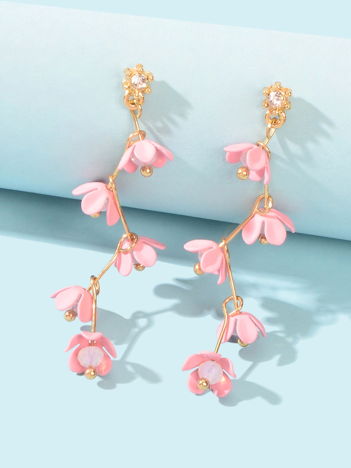 Beautiful Bijoux Pink Flower Pierced Hypoallergenic Dangle Trendy Earrings Gift-2