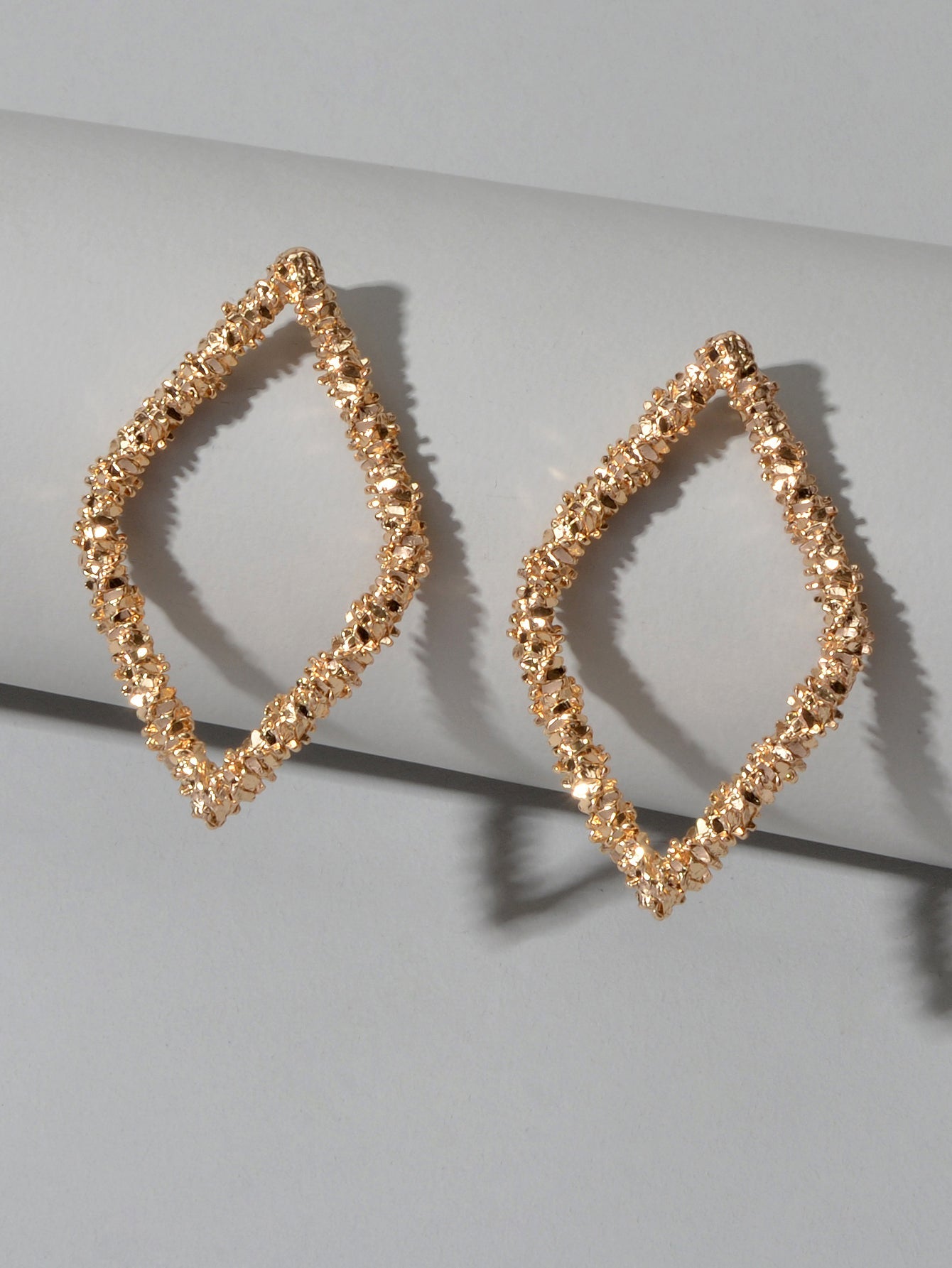 Trendy Gold Plated Rhombus Geometric Pierced Stud Earrings for Women Girls Gift-2