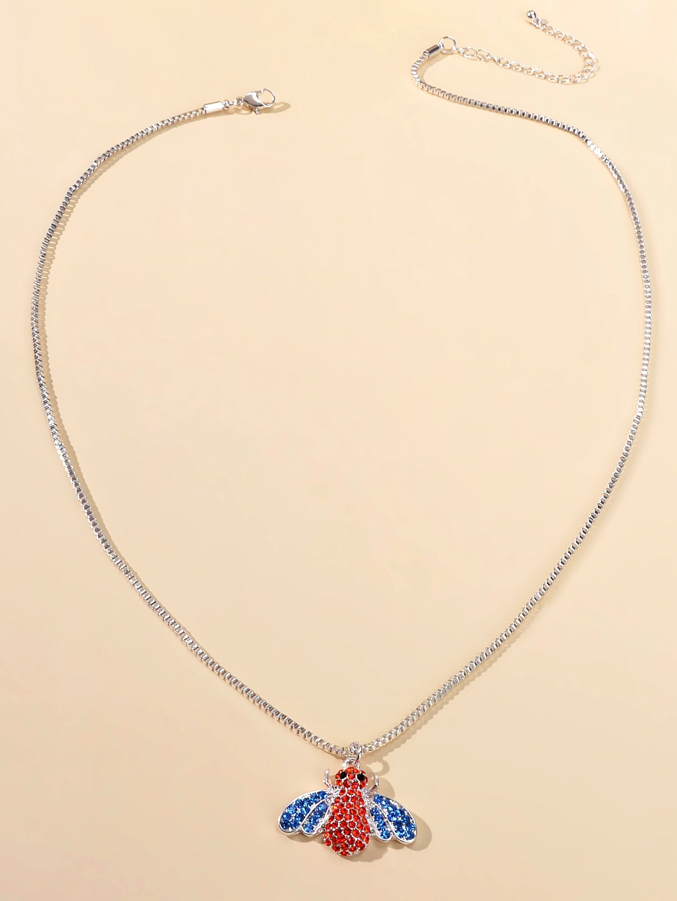 Birthday Gifts Silver Chain Red Blue Rhinestone Bee Pendant Necklace Jewellery-2