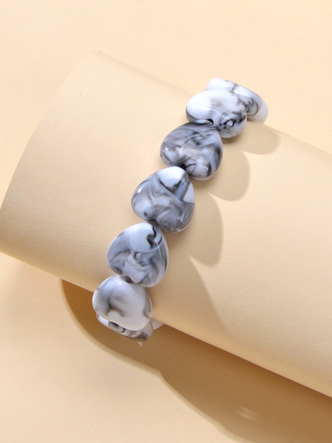 Boho Retro Jewellery Green Grey Resin Heart Beads Elastic Strand Bracelet Bangle-2