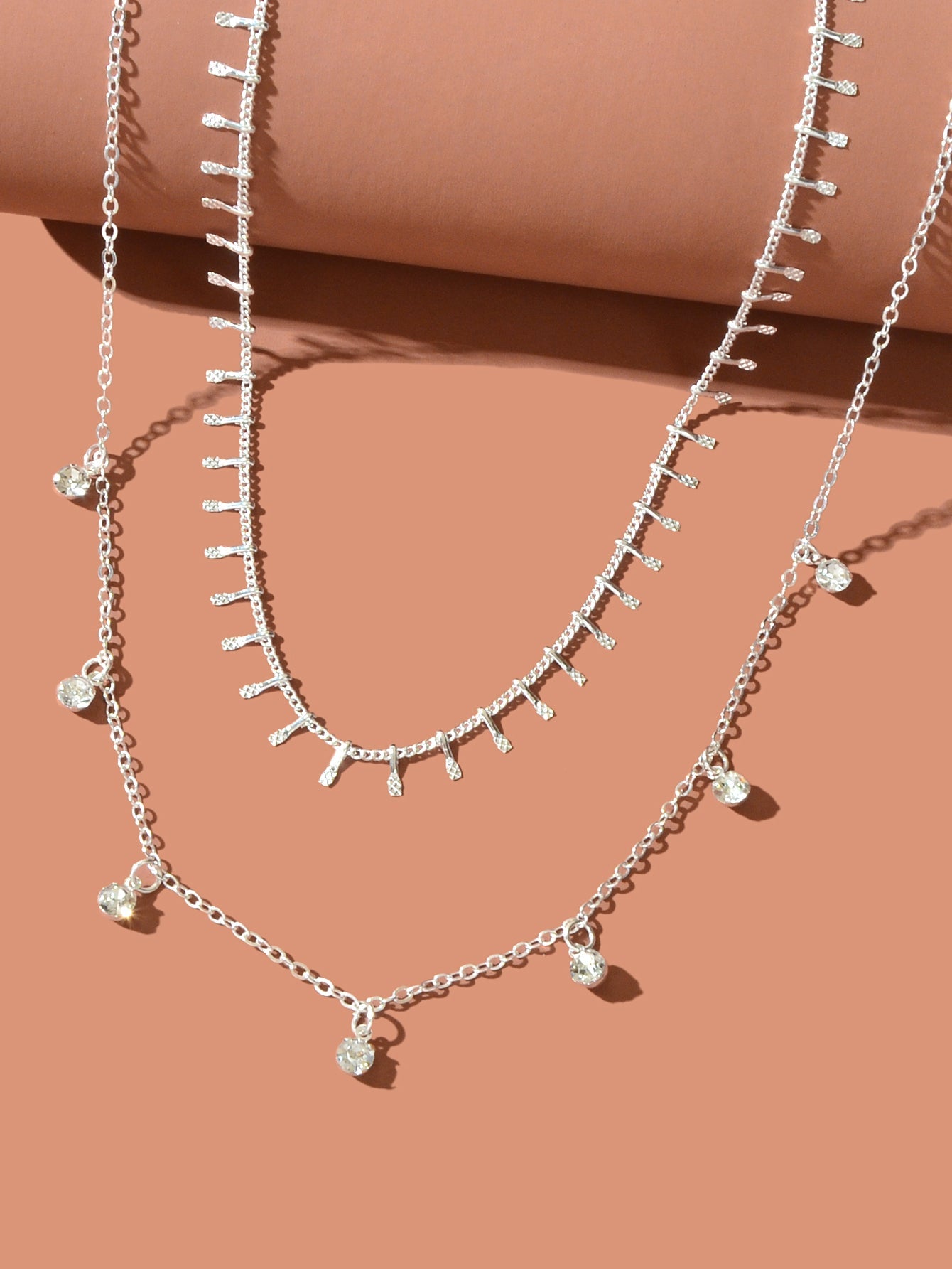 2 pcs Rhinestone Charm Layering Chain Necklace Personalized Women Choker-2