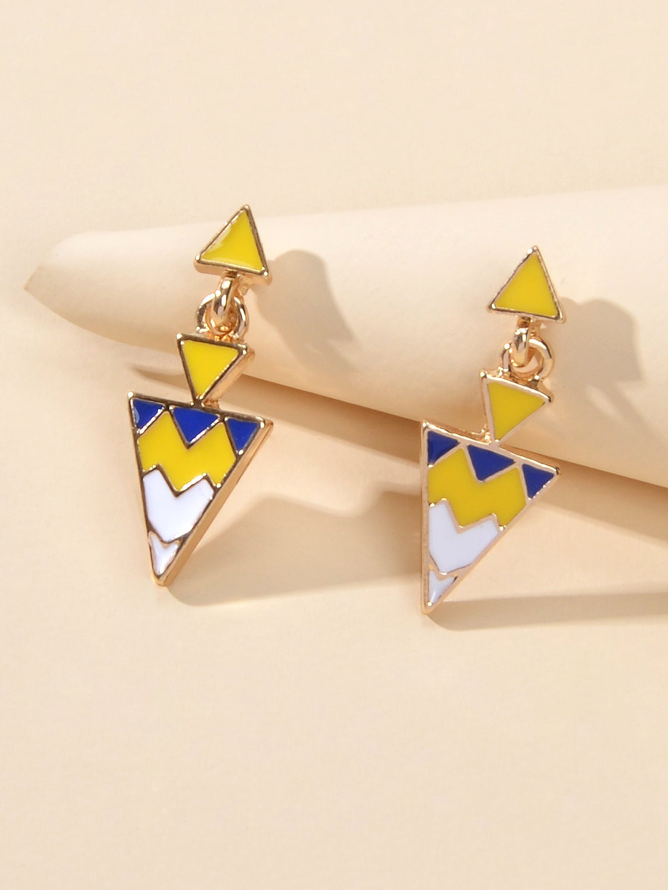 Fashion Jewellery Women Accessories Yellow Geometric Triangle Dangle Earrings-2