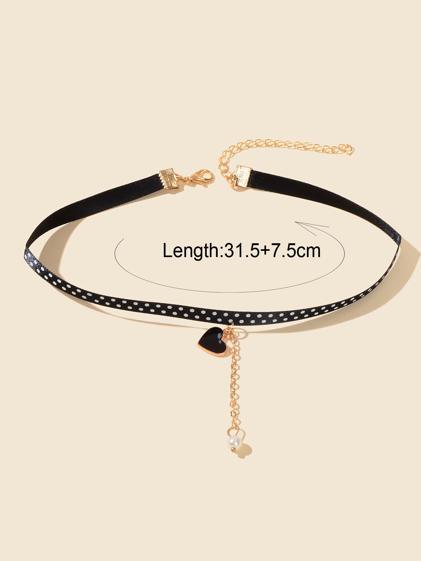 Retro 90s Dots Black Ribbon Collar Tattoo Choker Heart Charm Gold Chain Necklace-2