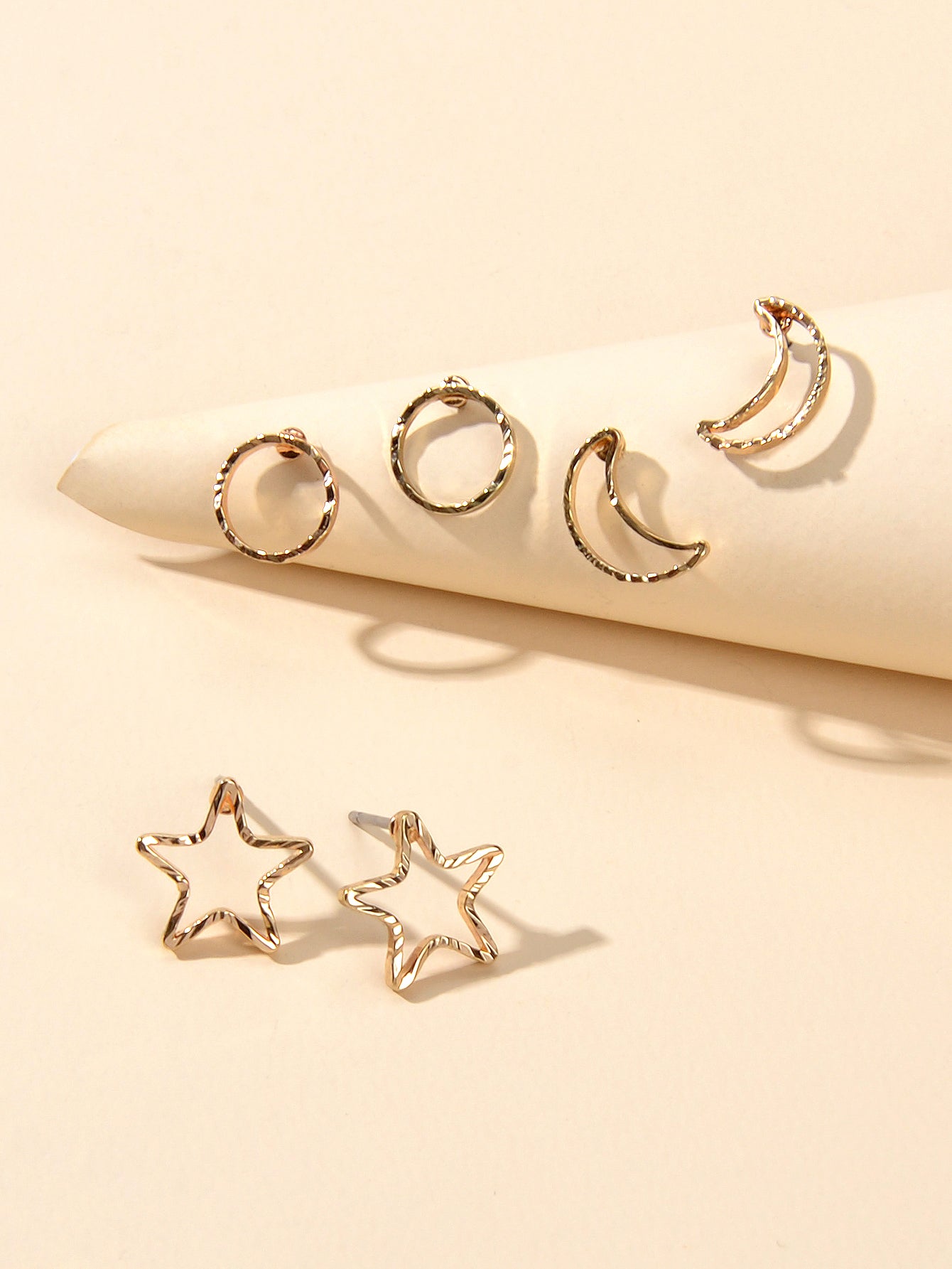 3 pairs Minimalist Jewelry Circle Star Moon Trendy Stud Small Earrings for Women-2