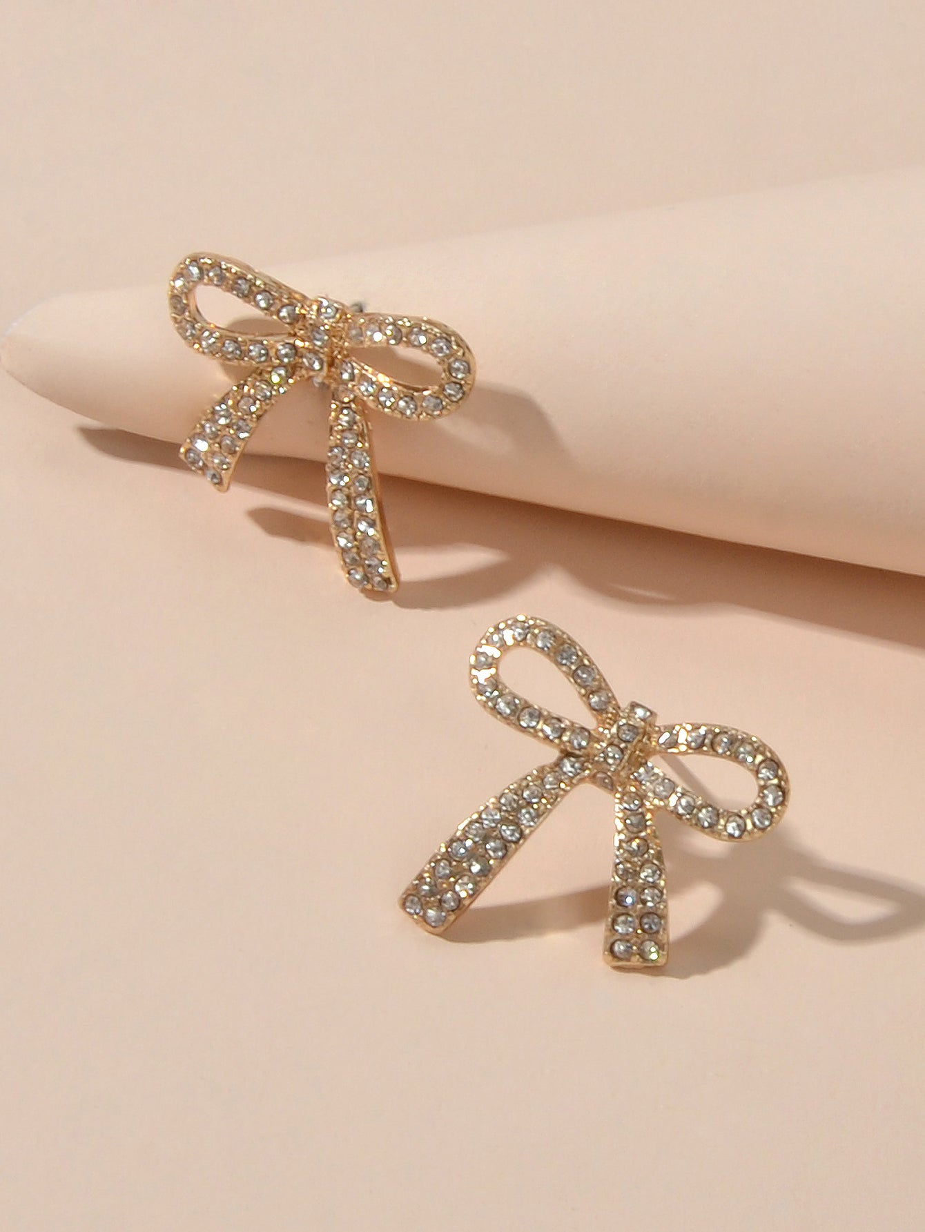 Party Jewelry Sparkly Rhinestone Gold Plated Bow-knot Stud Earrings Ladies Gifts-2