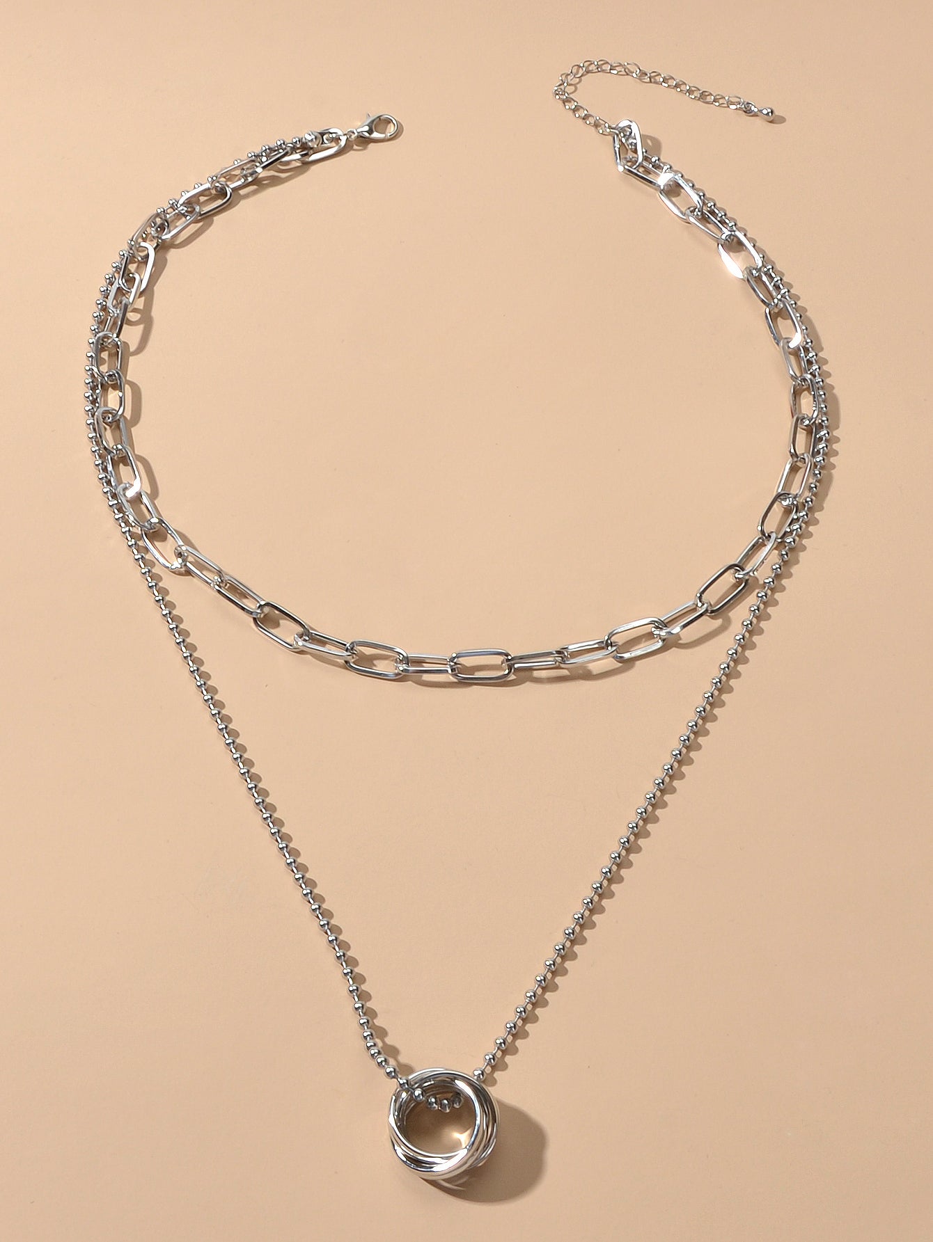 Double layer Silver Chain Circle Pendant Necklace Designer Jewellery Accessories-2