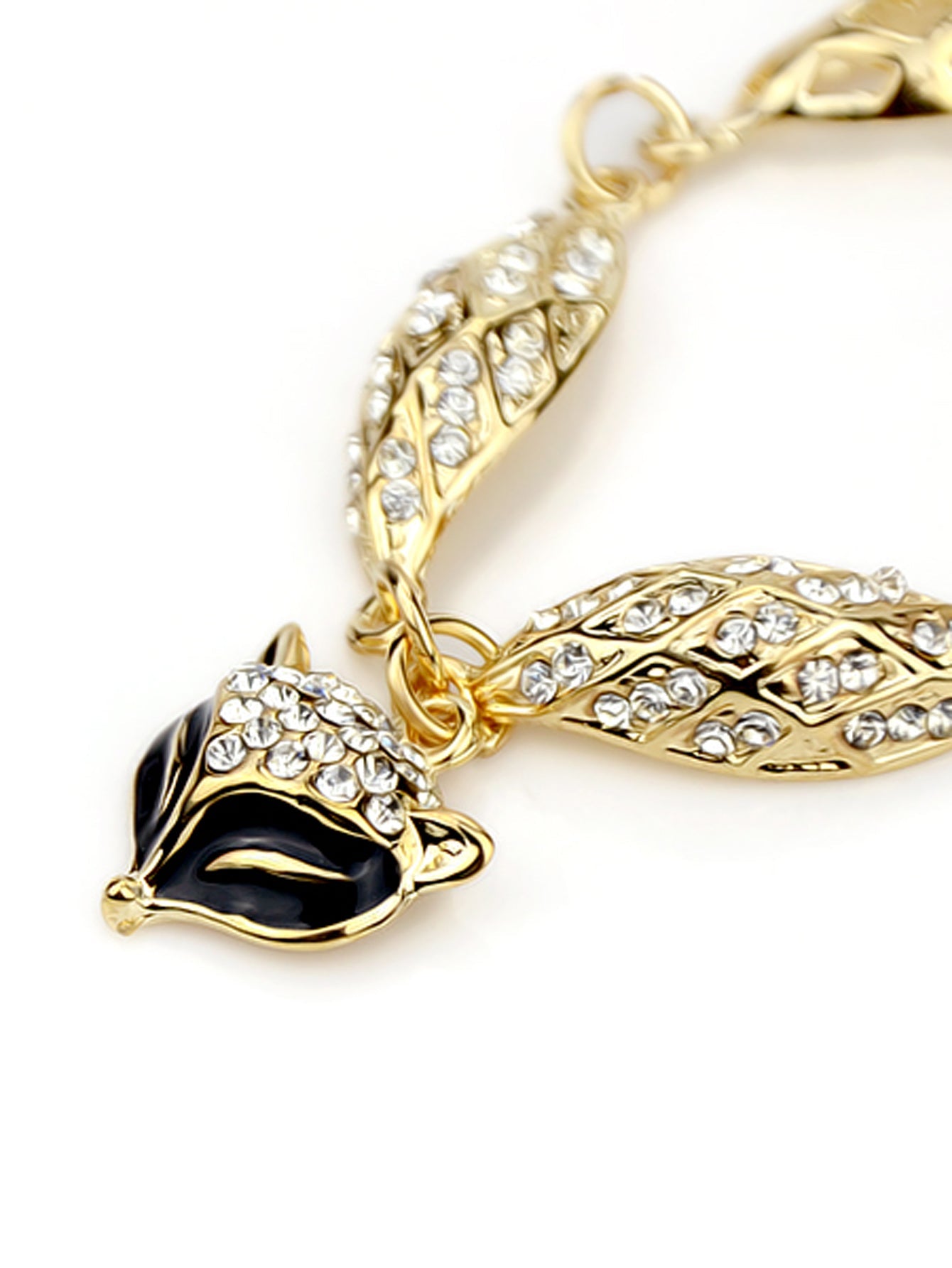 Textured Jewellery Gold Chain Rhinestone Decor Fox Charm Bangle Bracelets Women-2