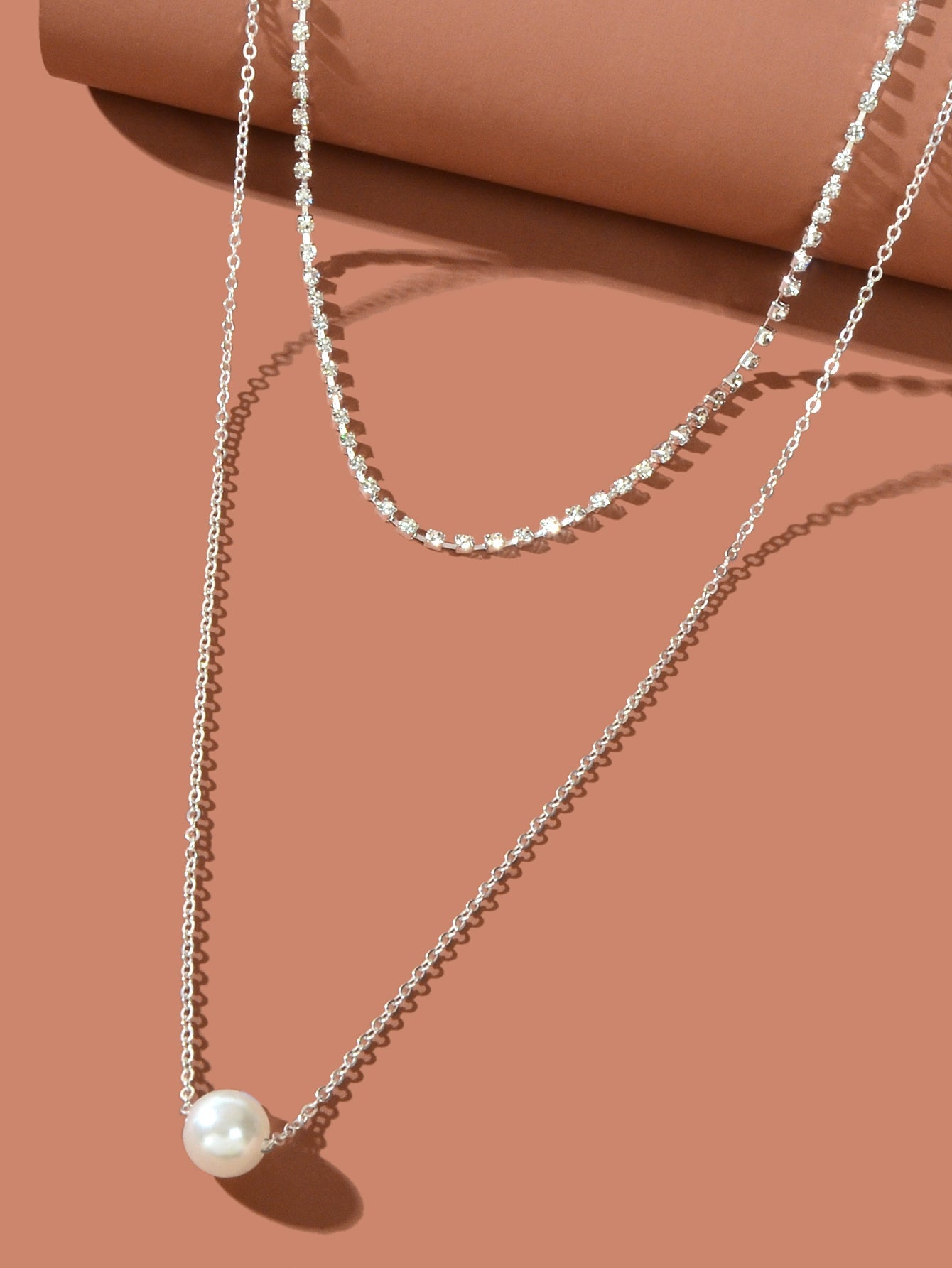 Double Layered Necklace Adjustable Simple Chain Multilayer Rhinestone Collar-2
