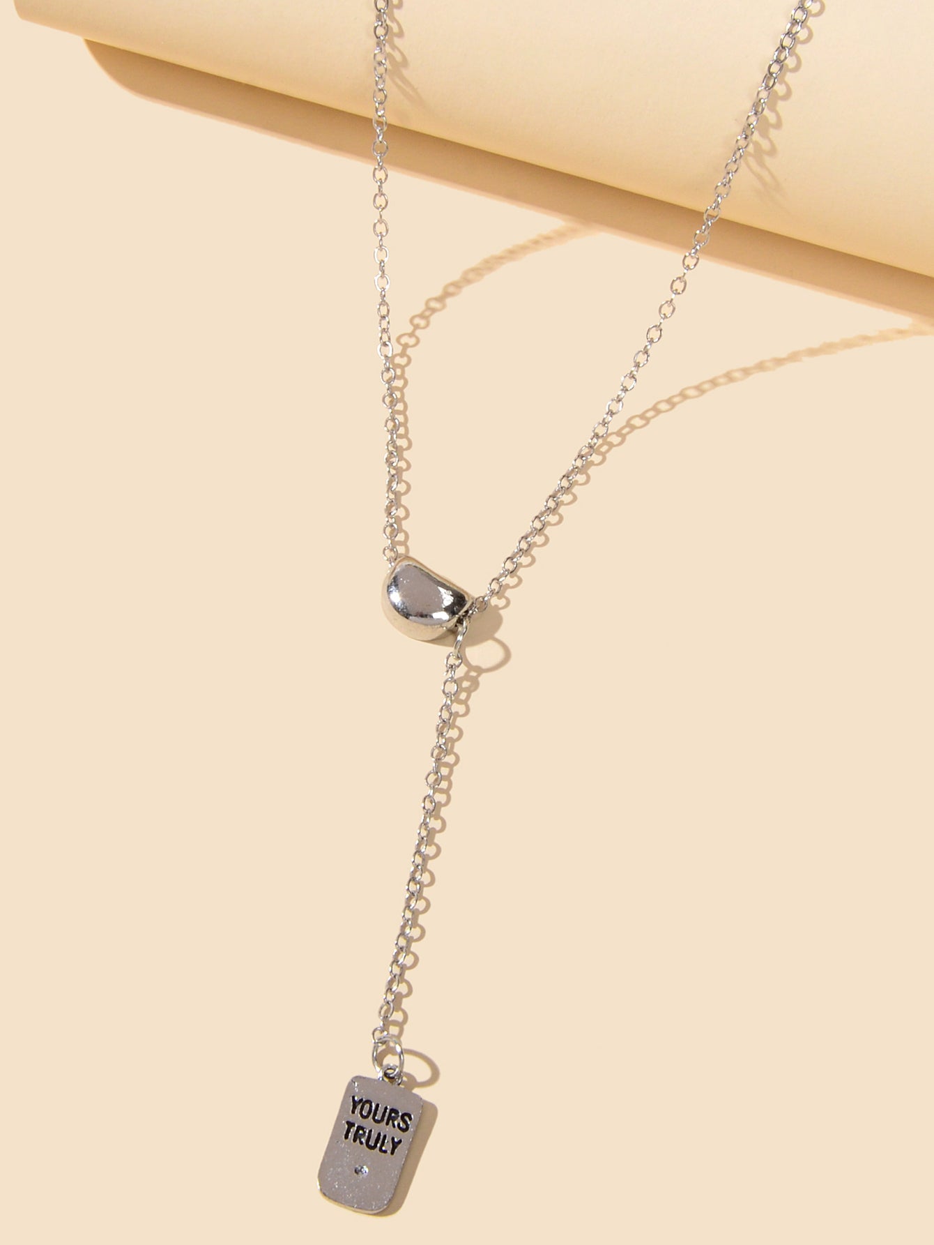 Punk Hip Hop Jewelry Silver Chain Yours Truly Square Necklace Trendy Accessories-2